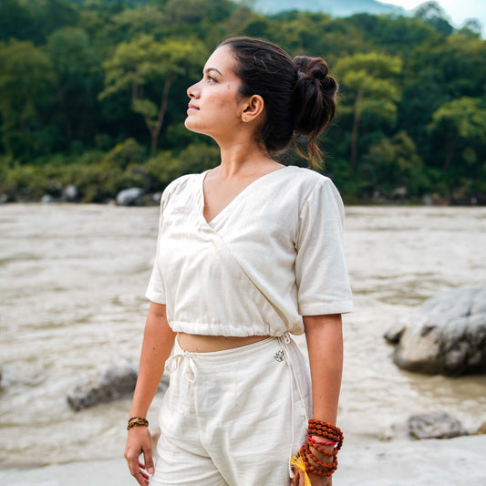 Women Cotton Yoga Top White -Apas |AKISO