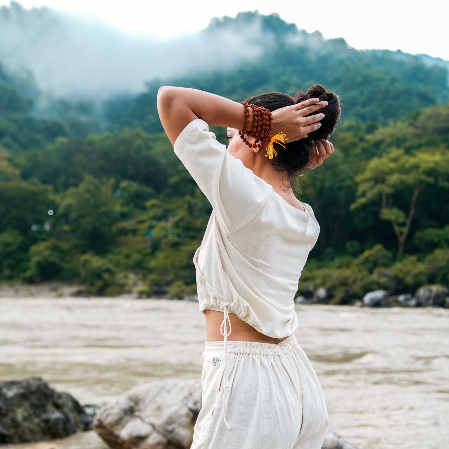 Women Cotton Yoga Pants and Yoga Top Set White -Apas