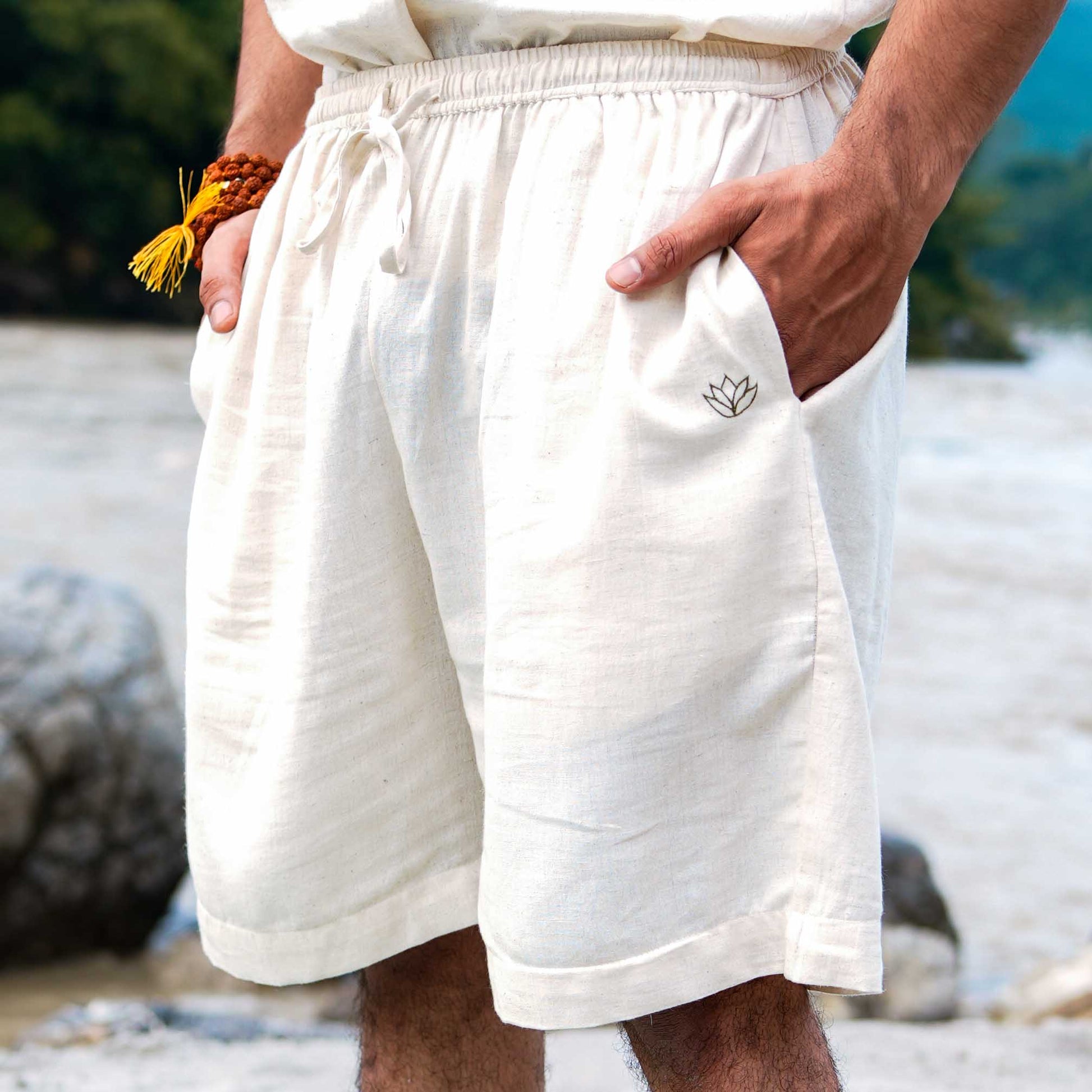Men Cotton Yoga Shorts White -Vayu |AKISO