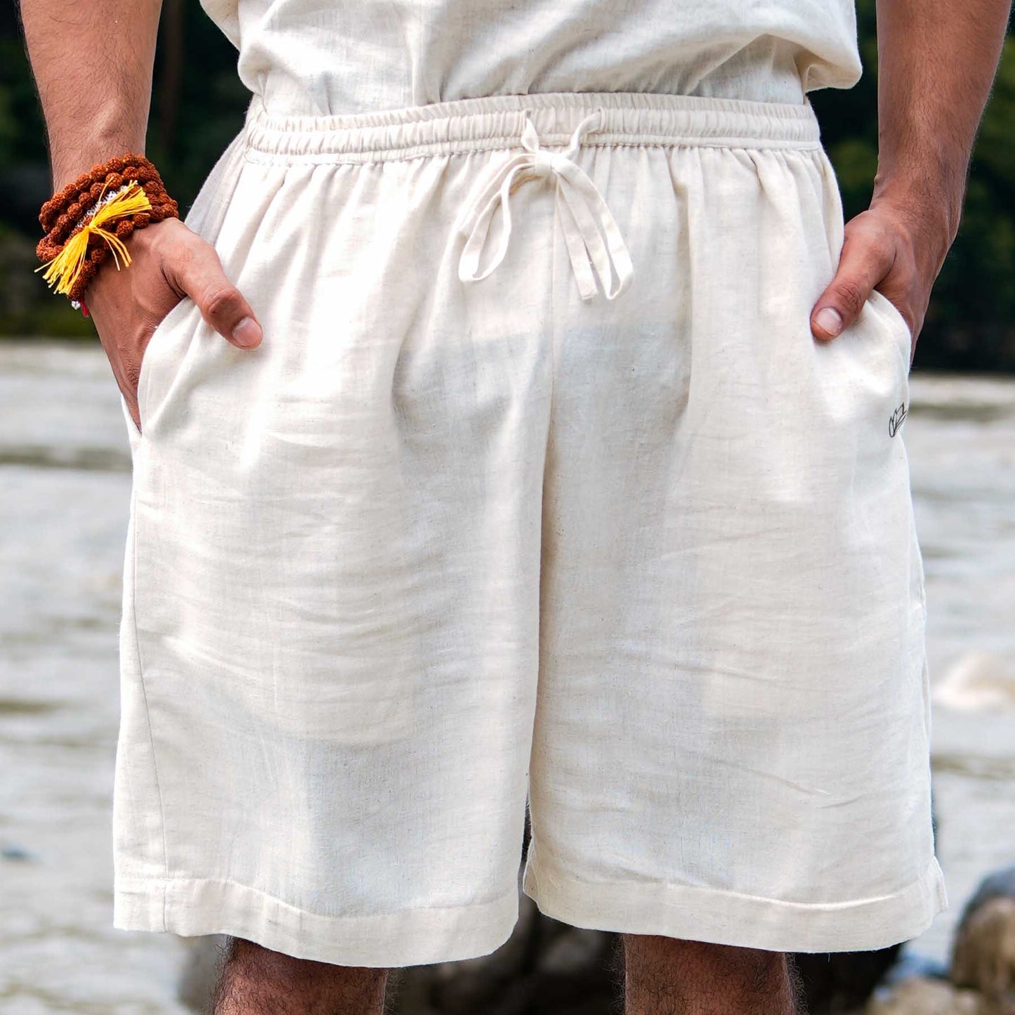 Men Cotton Yoga Shorts White -Vayu