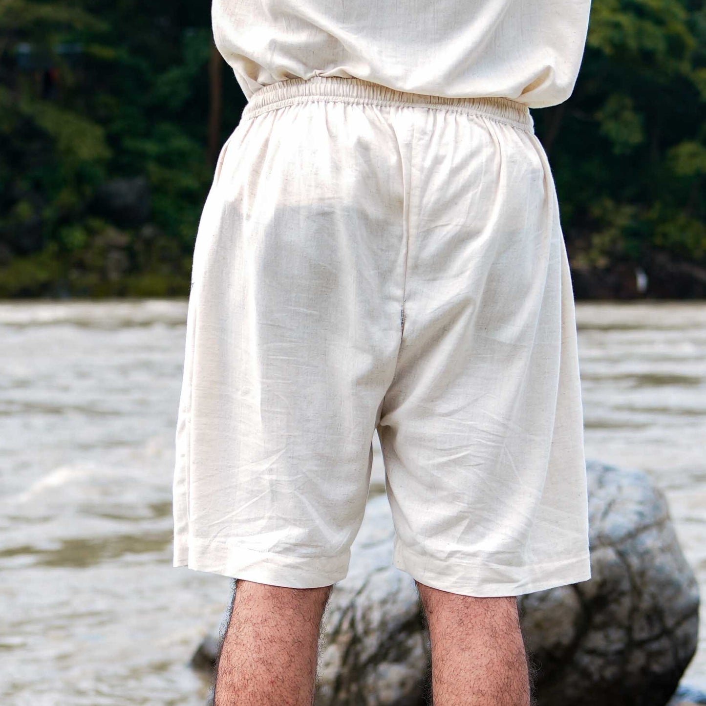 Men Cotton Yoga Shorts White -Vayu