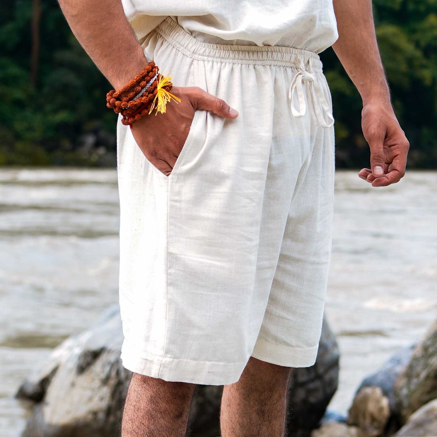 Men Cotton Yoga Shorts White -Vayu