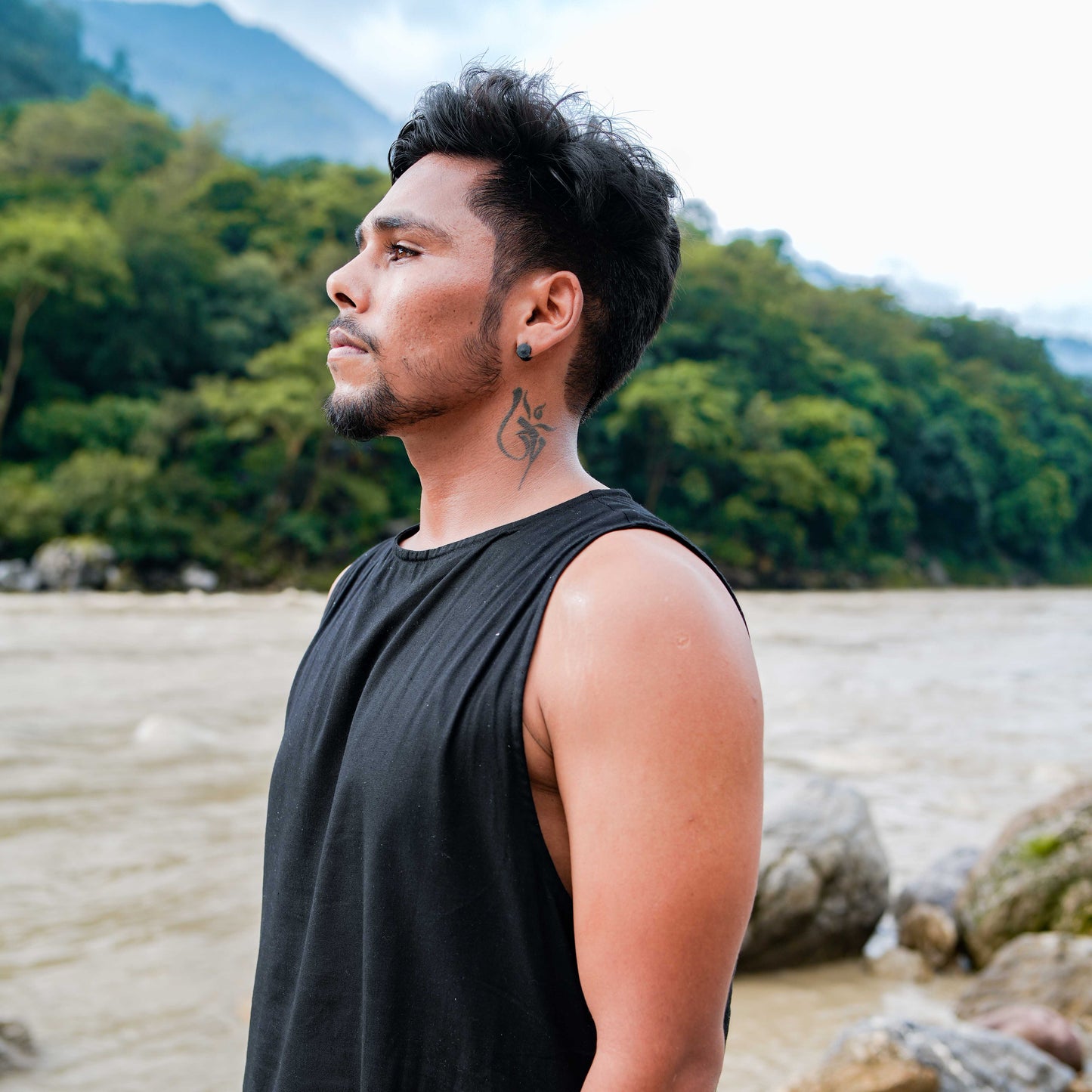 Men Cotton Yoga Top Black -Tejas