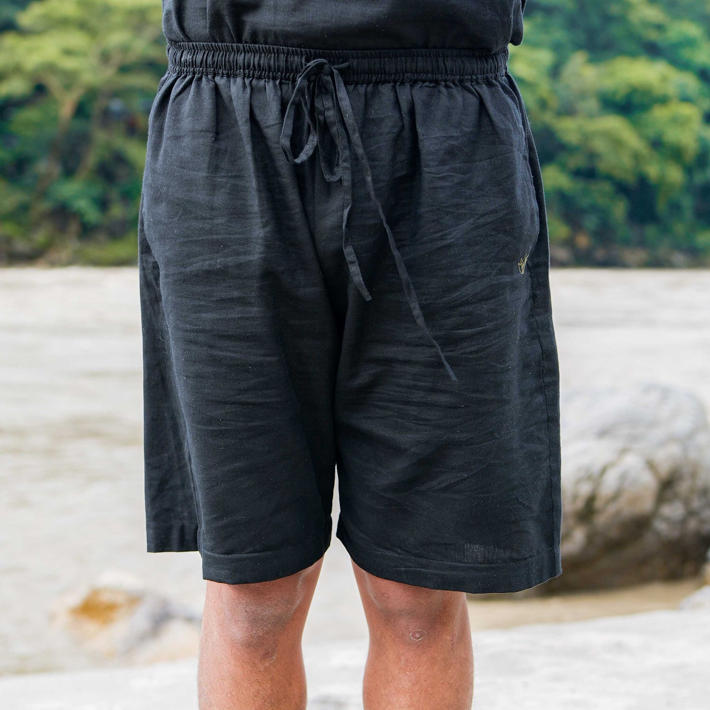 Men Cotton Yoga Shorts Black -Vayu