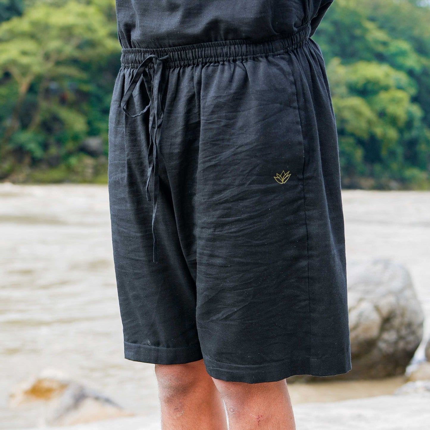 Men Cotton Yoga Shorts Black -Vayu