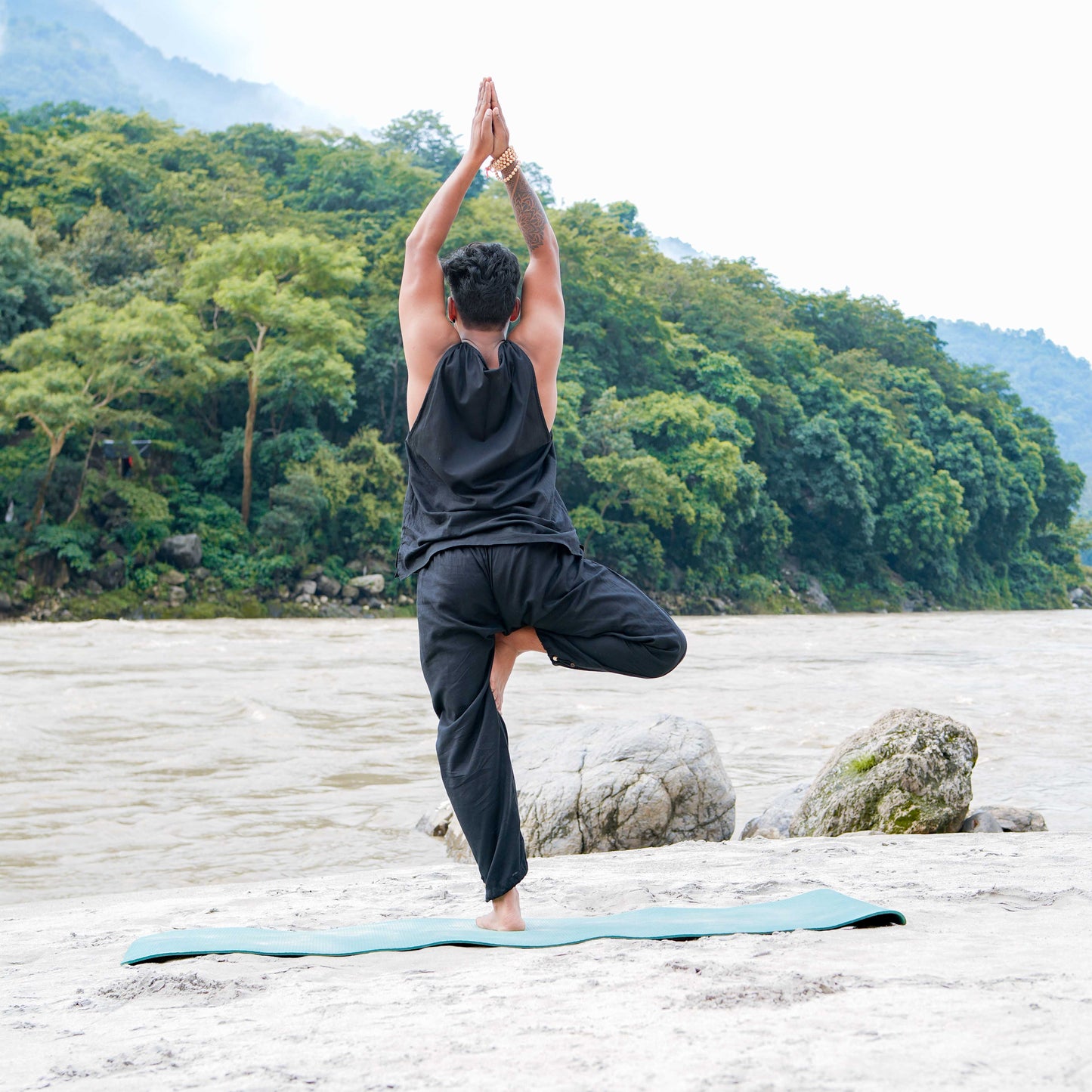 Men Cotton Yoga Pants Black -Tejas