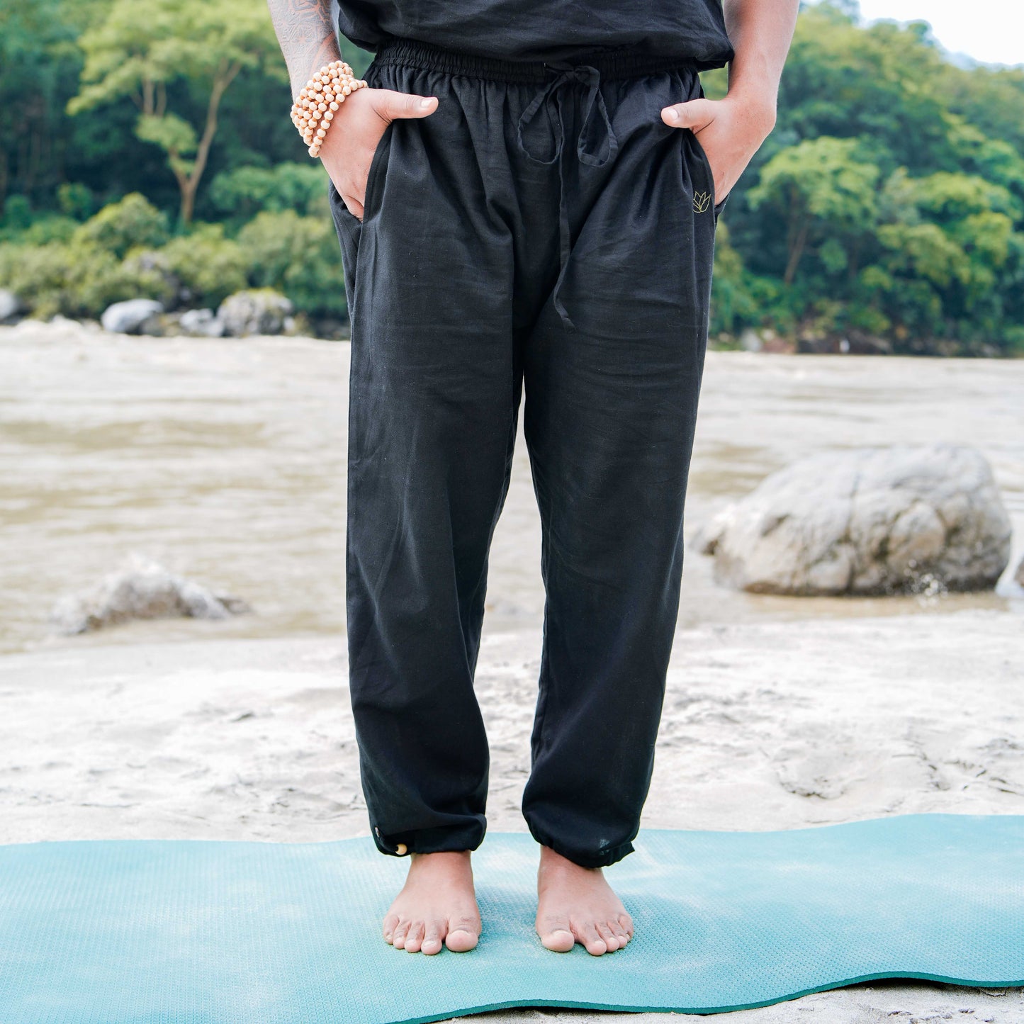 Men Cotton Yoga Pants Black -Tejas