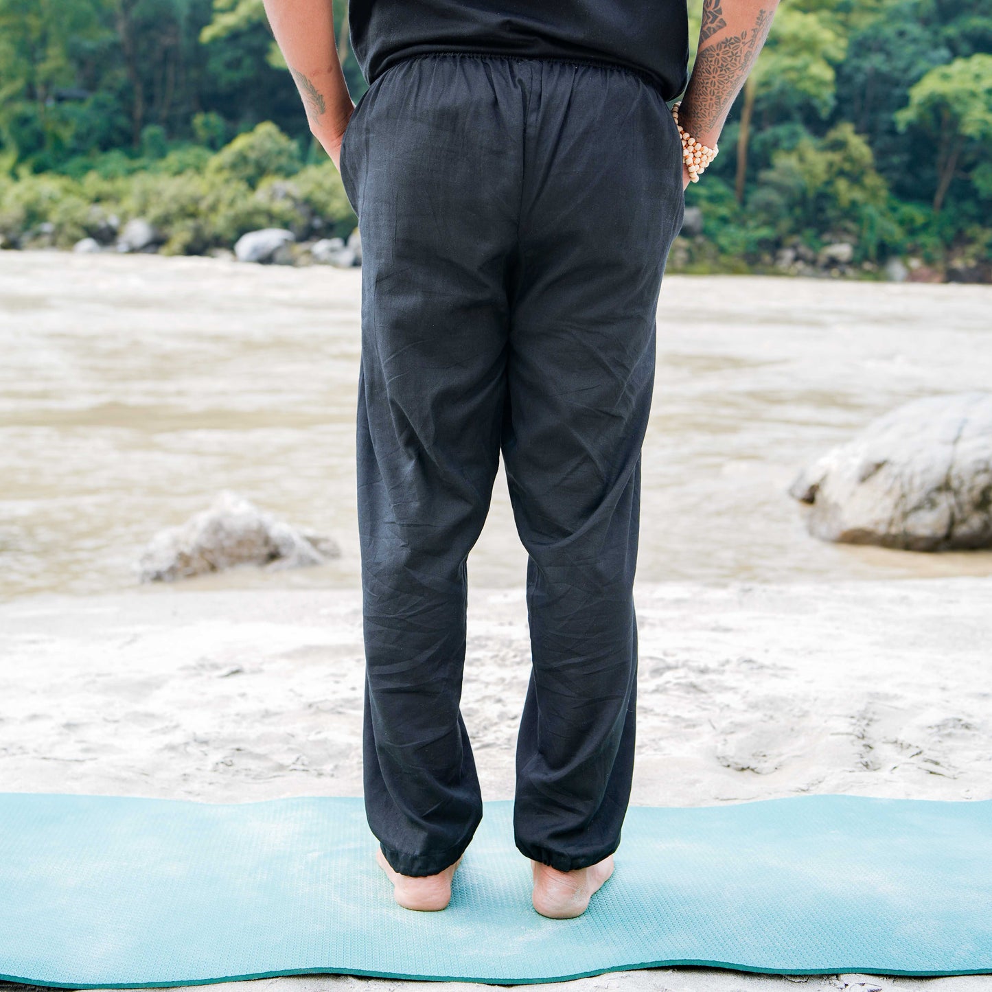 Men Cotton Yoga Pants Black -Tejas