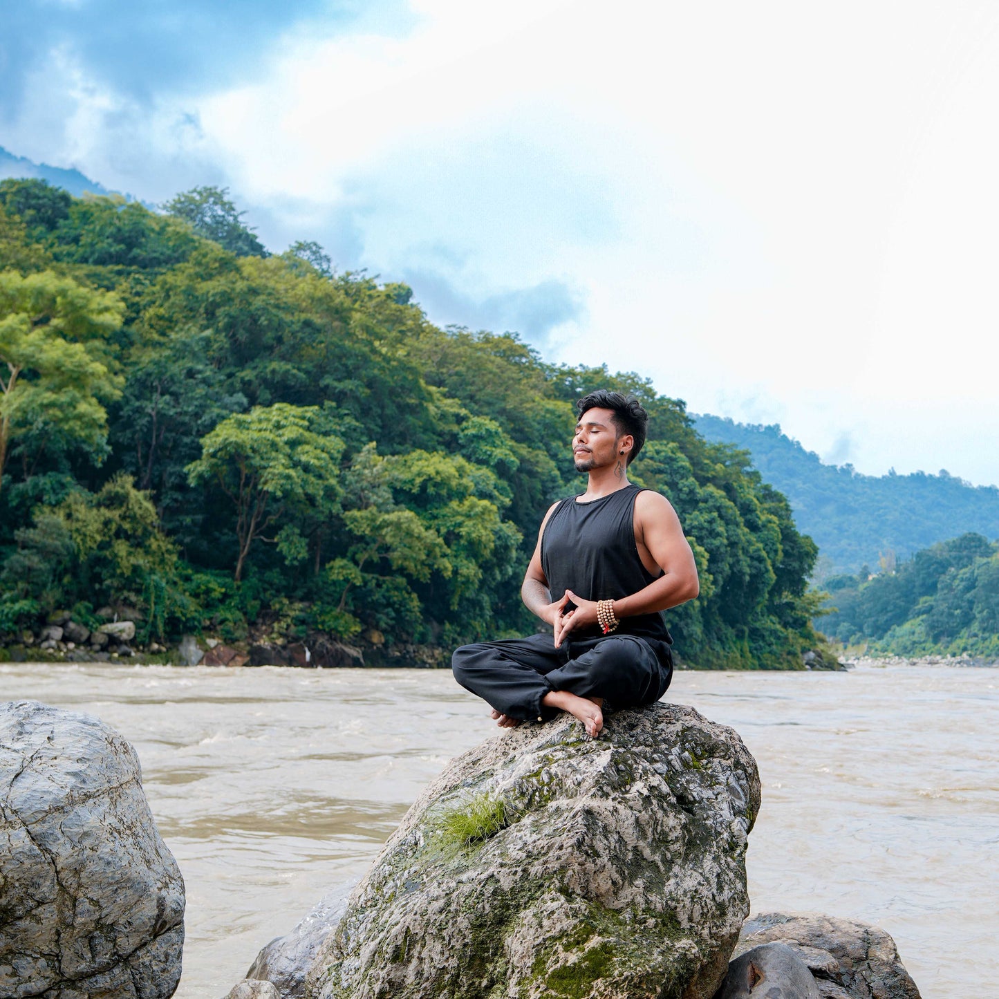 Men Cotton Yoga Pants Black -Tejas