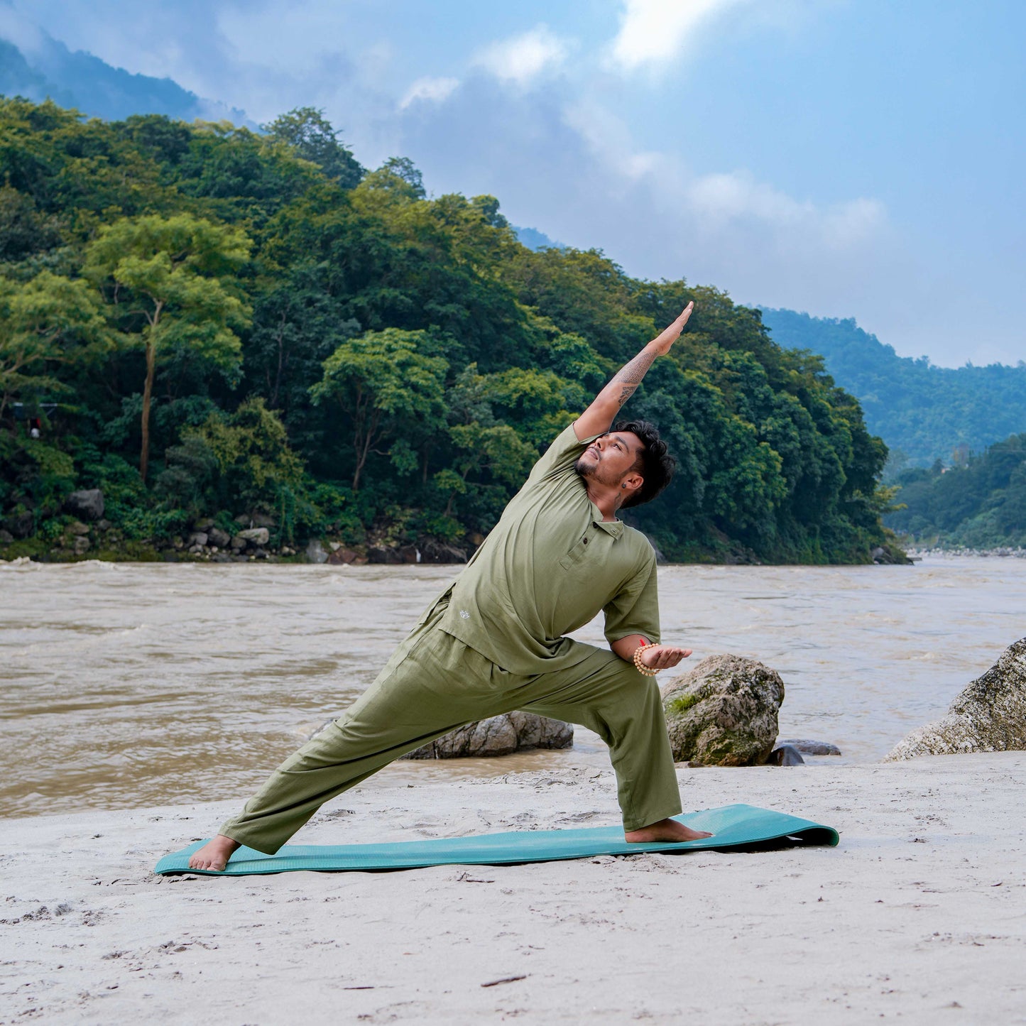 Men Cotton Yoga Pants Green -Sattva