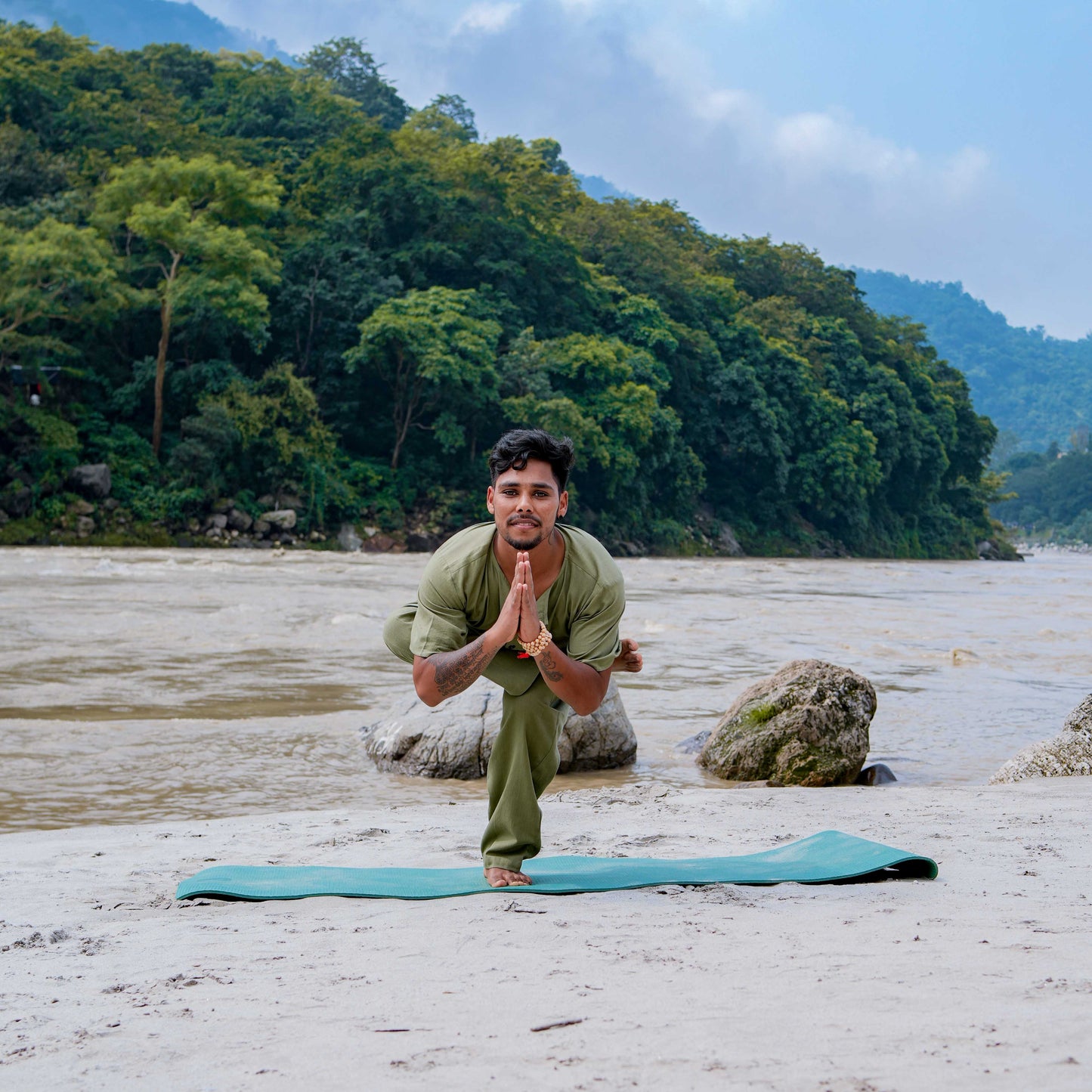 Men Cotton Yoga Pants Green -Sattva