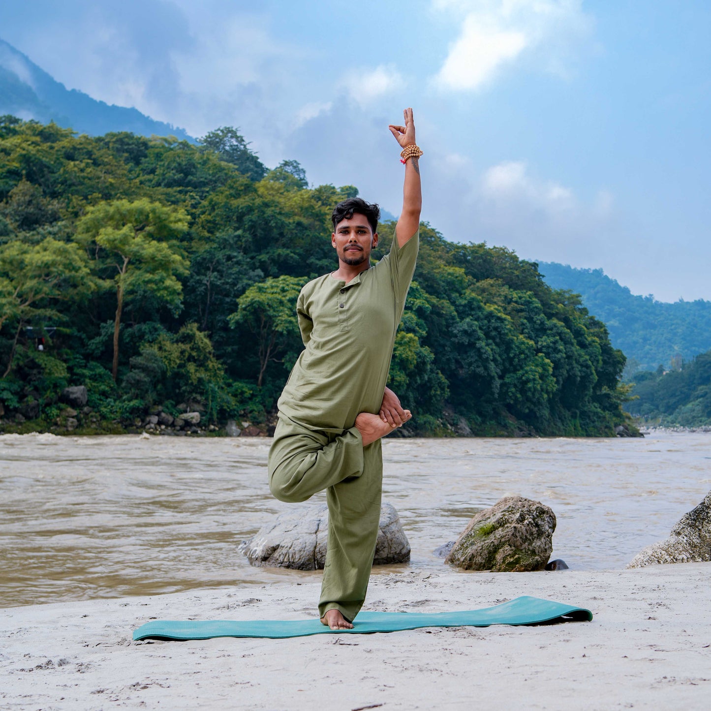 Men Cotton Yoga Pants Green -Sattva