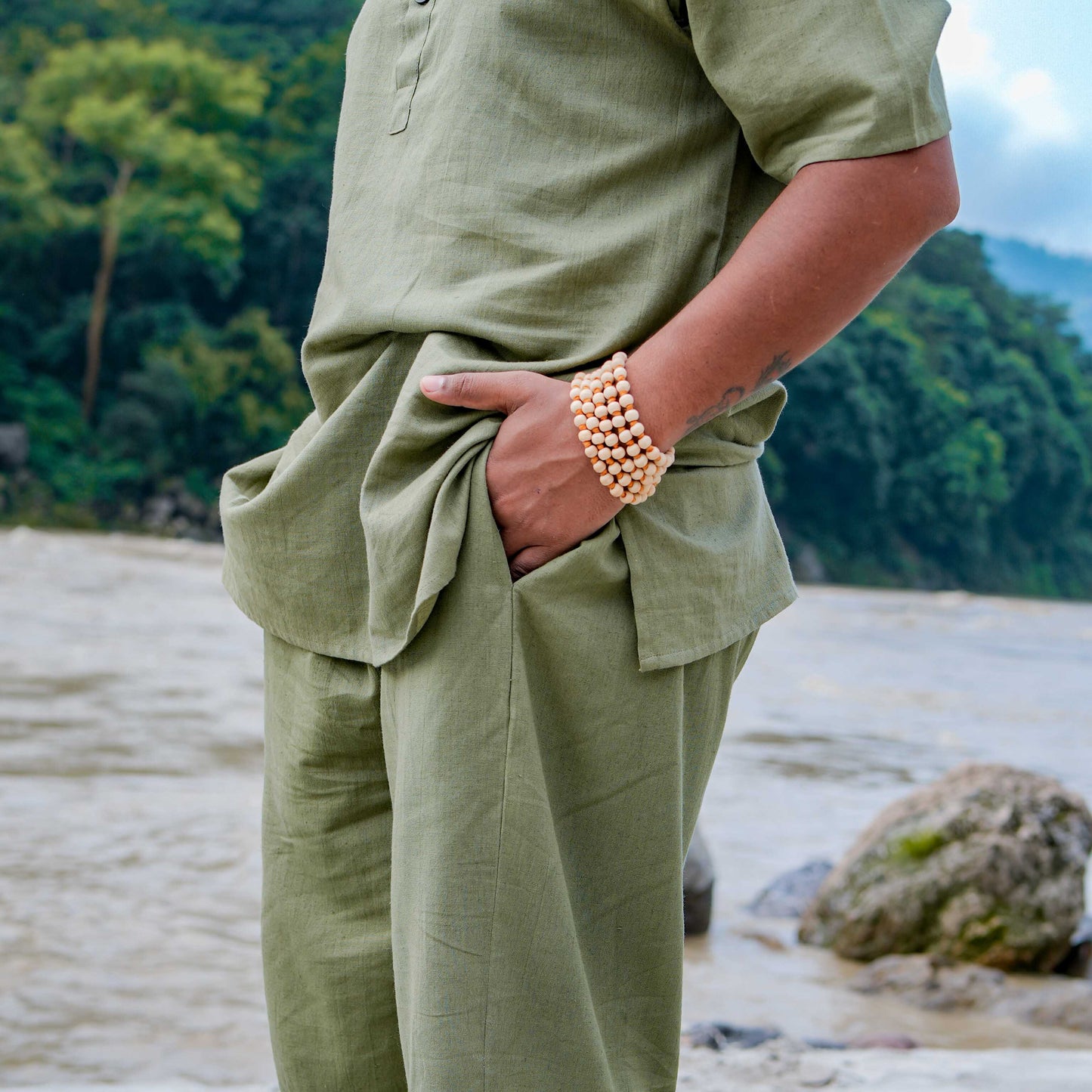 Men Cotton Yoga Pants Green -Sattva
