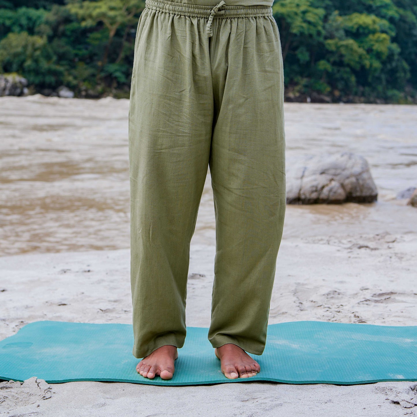Men Cotton Yoga Pants Green -Sattva