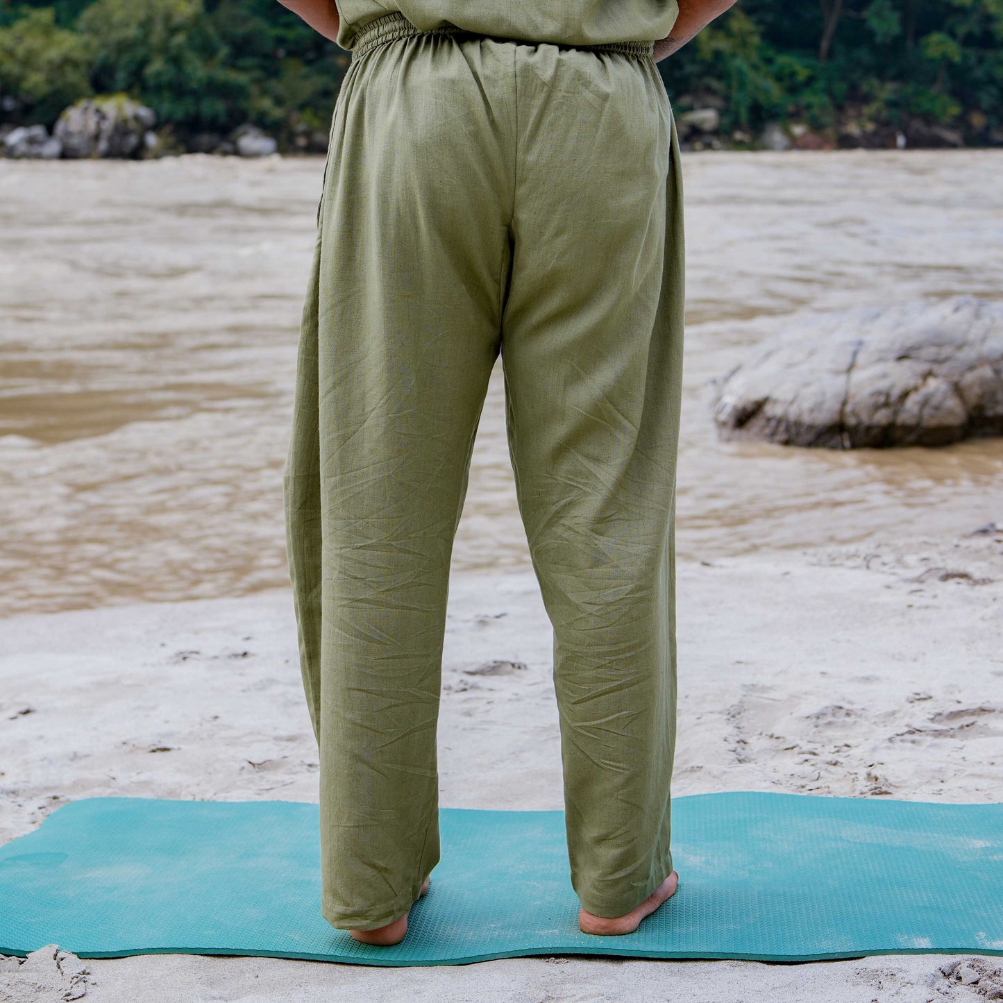 Men Cotton Yoga Pants Green -Sattva