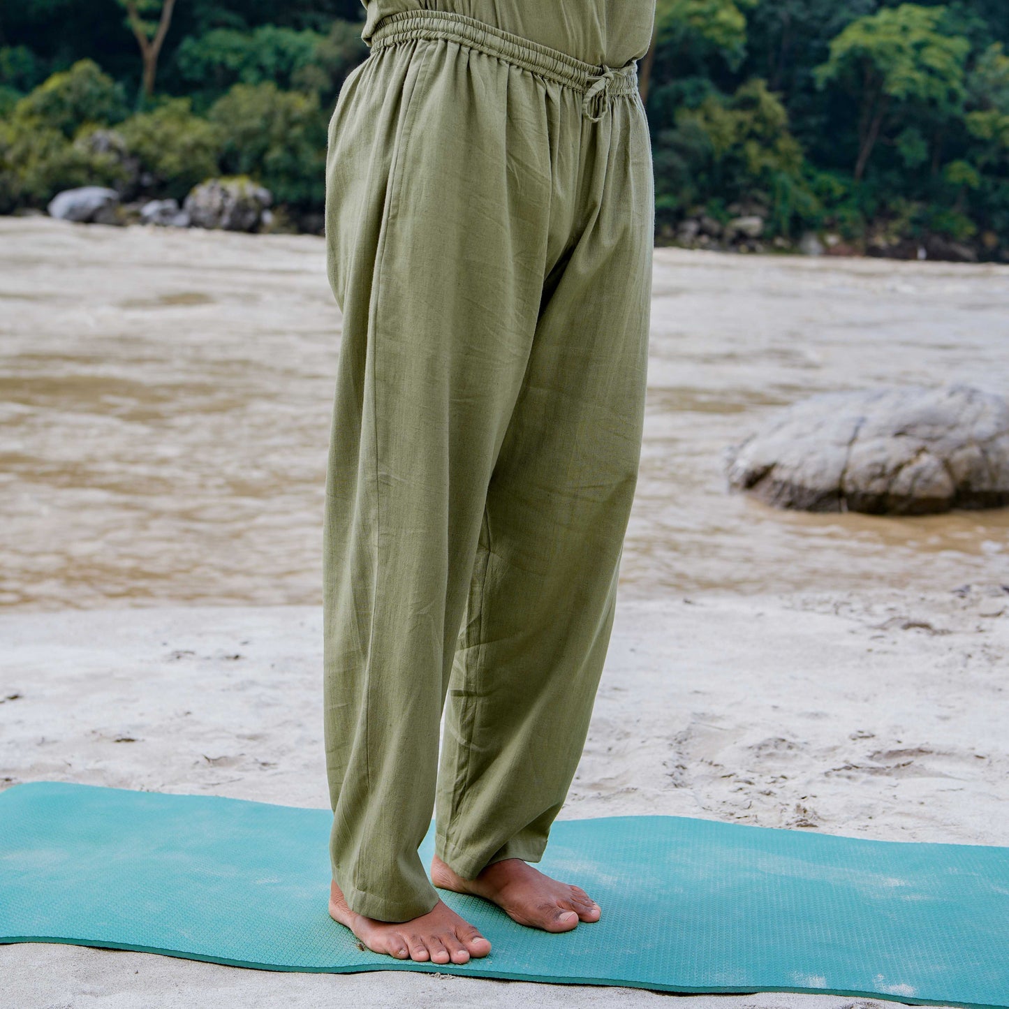 Men Cotton Yoga Pants Green -Sattva