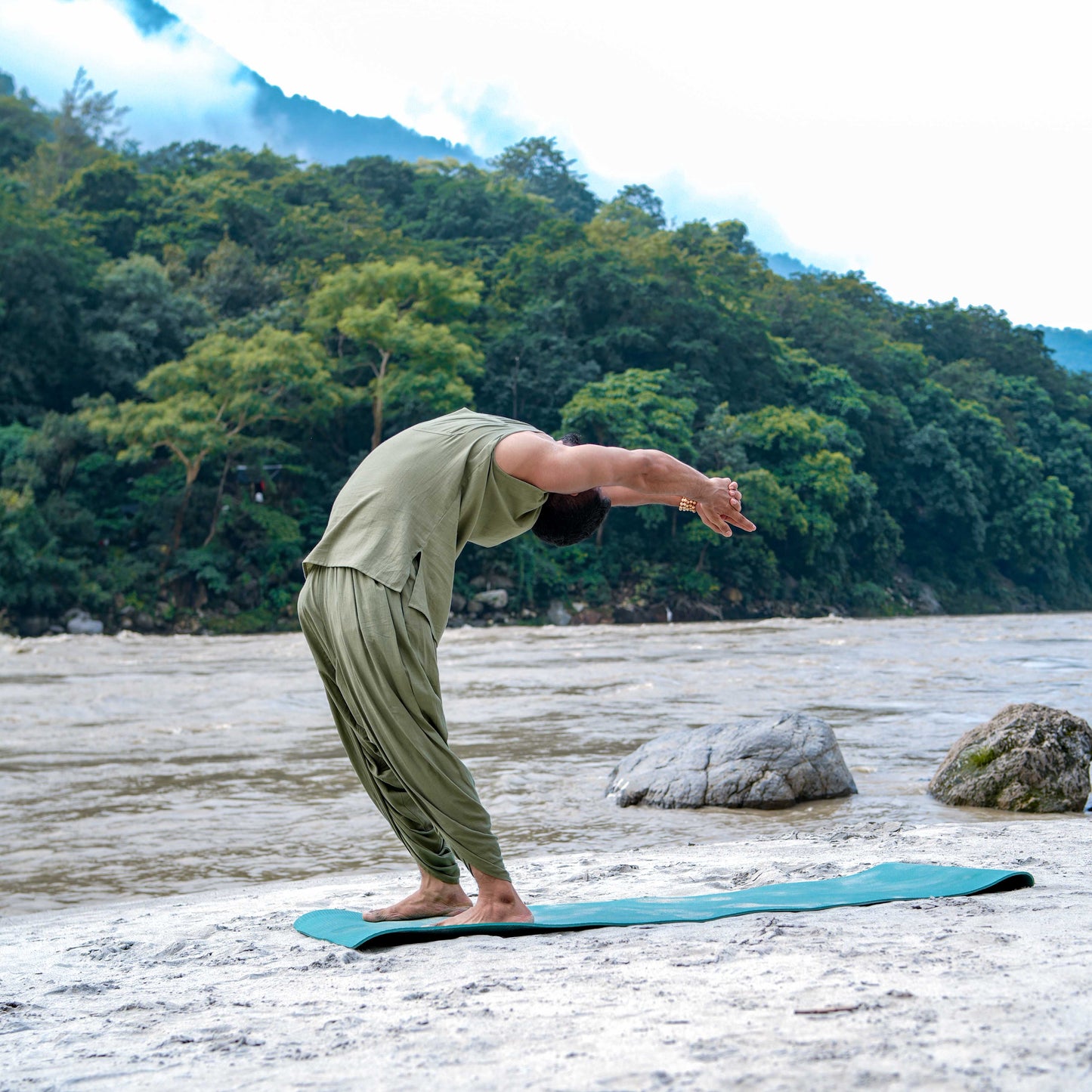 Men Cotton Yoga Pants Green -Rajas