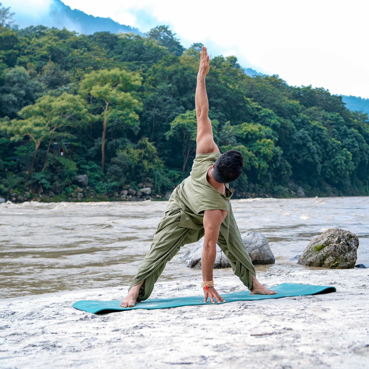 Men Cotton Yoga Pants Green -Rajas — view 2