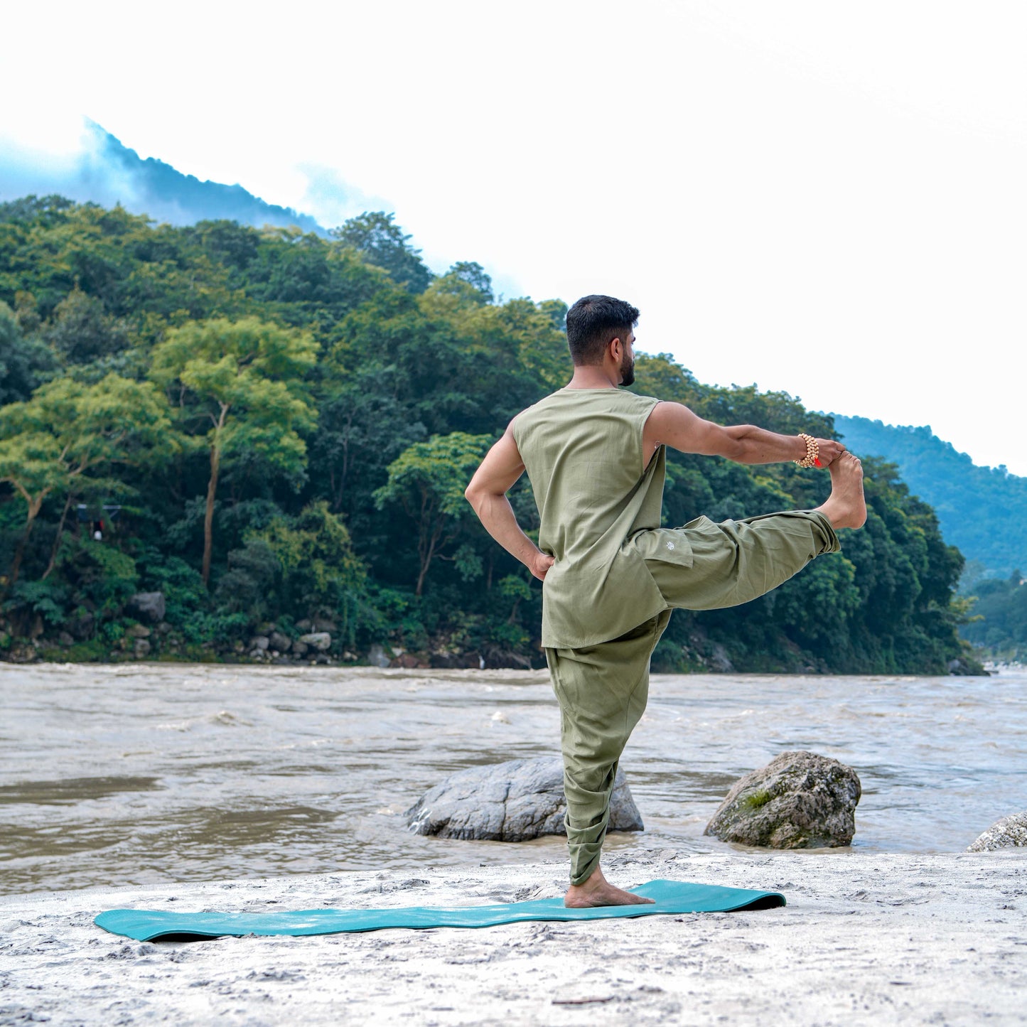 Men Cotton Yoga Pants Green -Rajas
