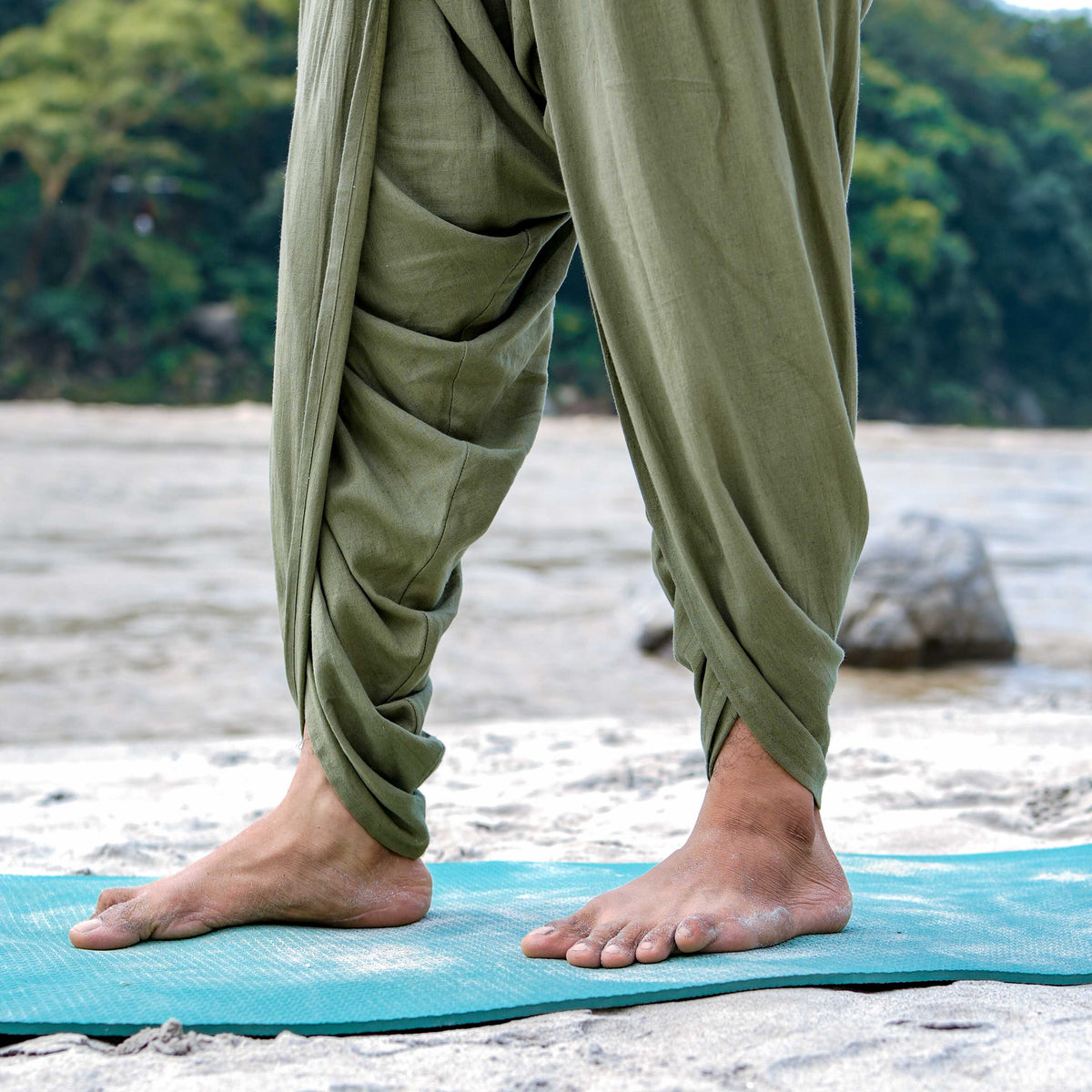 Men Cotton Yoga Pants Green -Rajas — view 4