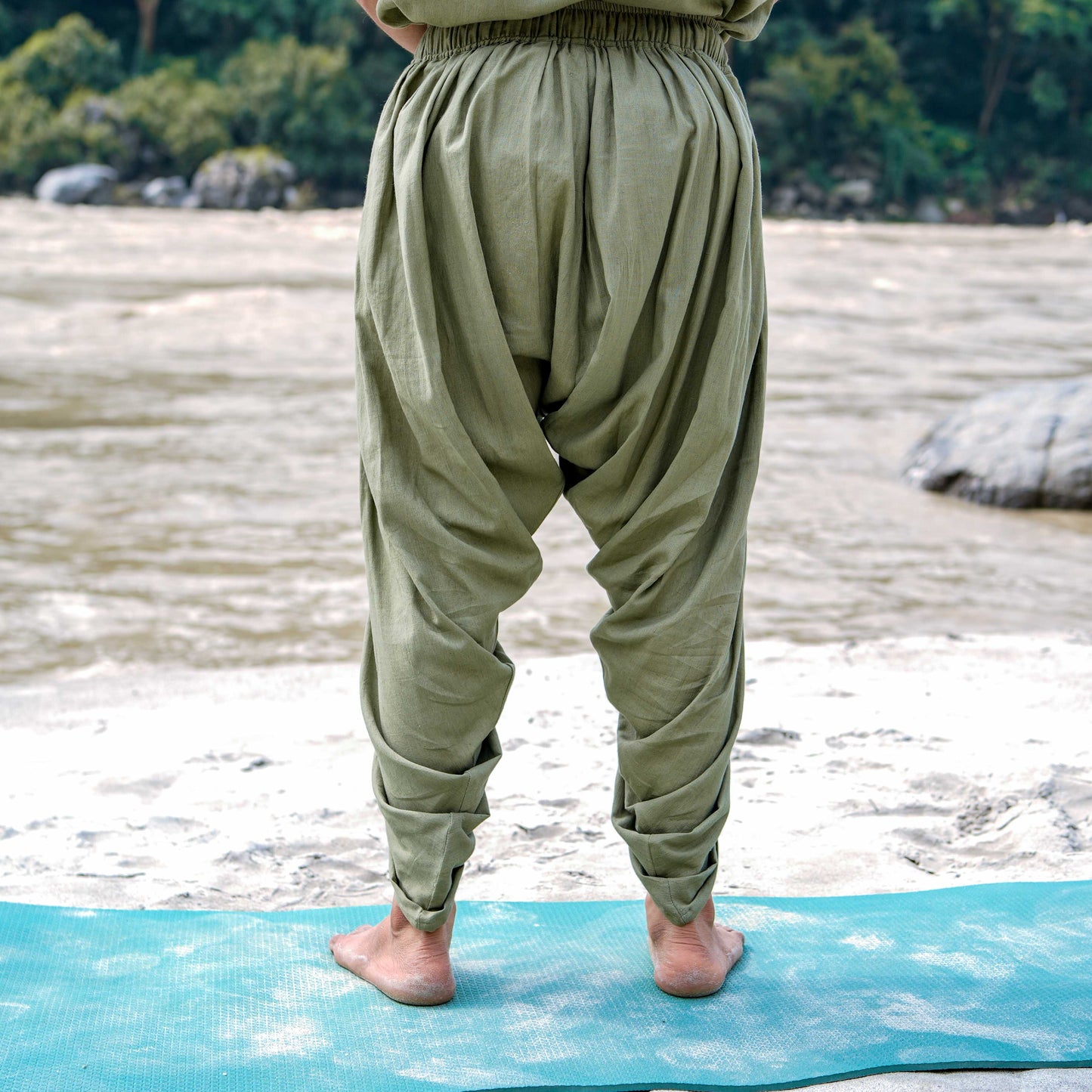 Men Cotton Yoga Pants Green -Rajas