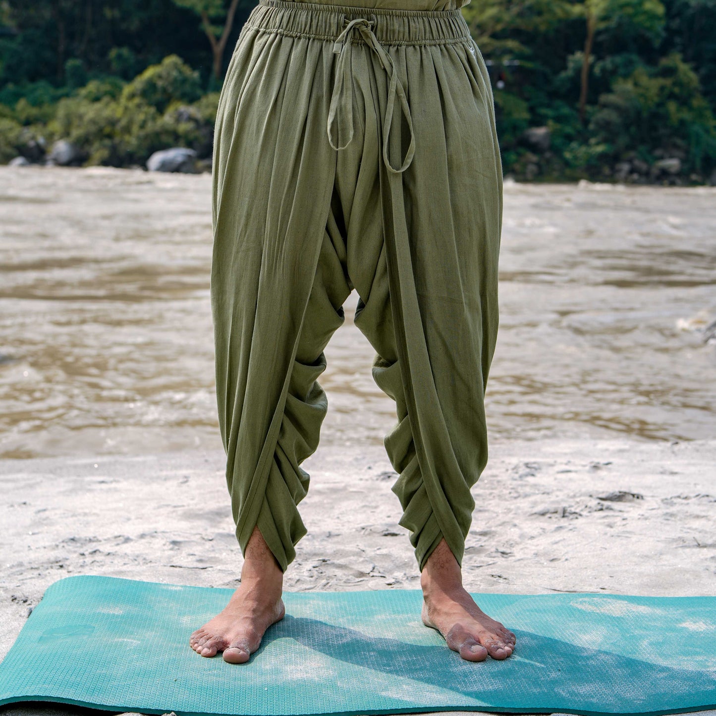 Men Cotton Yoga Pants Green -Rajas
