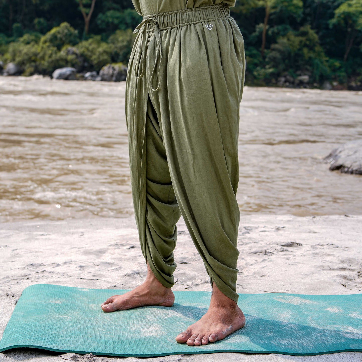 Men Cotton Yoga Pants Green -Rajas