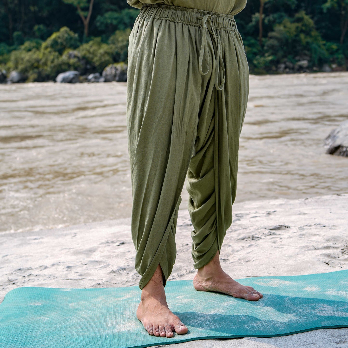 Men Cotton Yoga Pants Green -Rajas