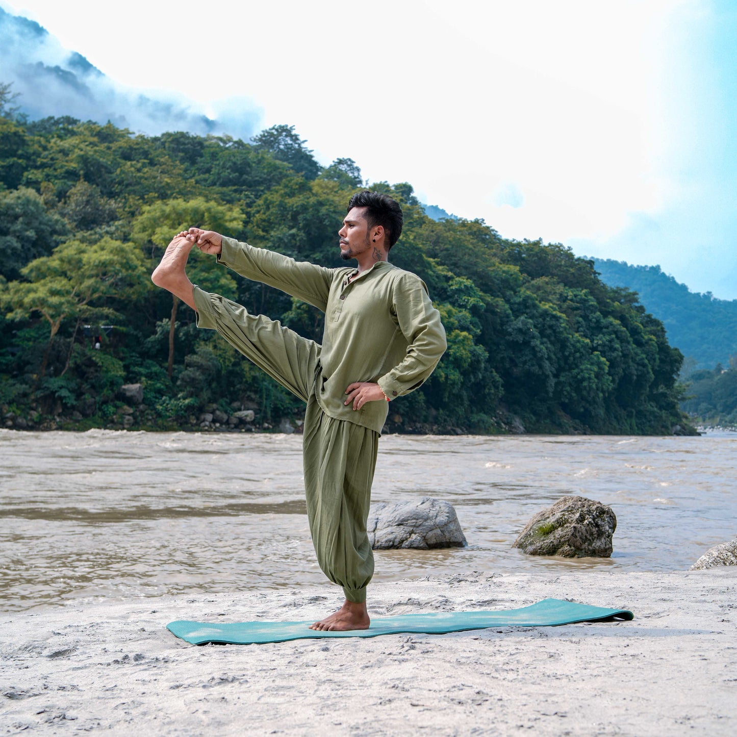Men Cotton Yoga Pants Green -Prithvi