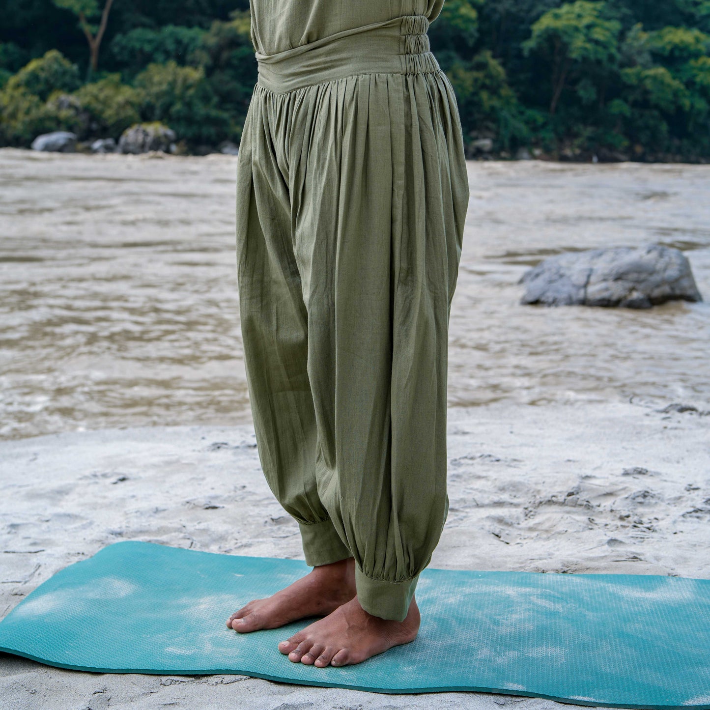 Men Cotton Yoga Pants Green -Prithvi
