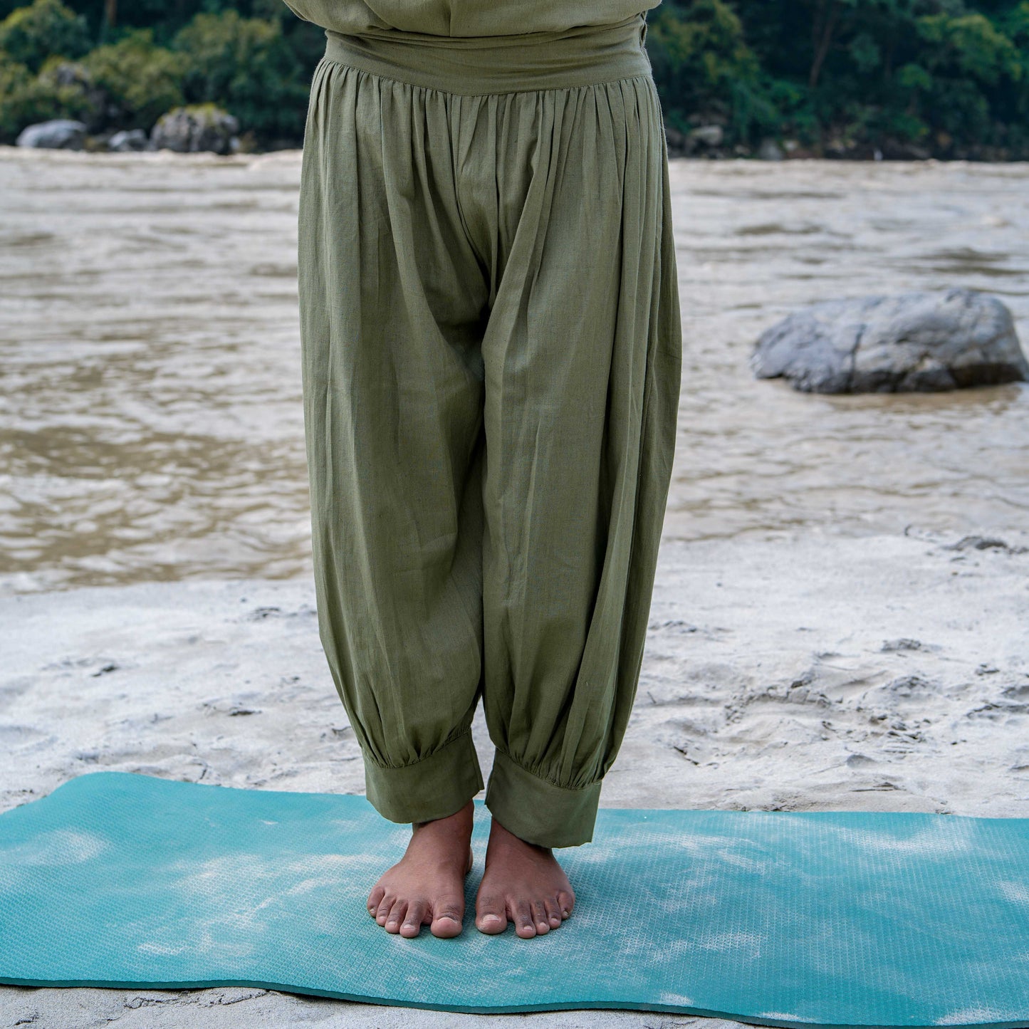 Men Cotton Yoga Pants Green -Prithvi