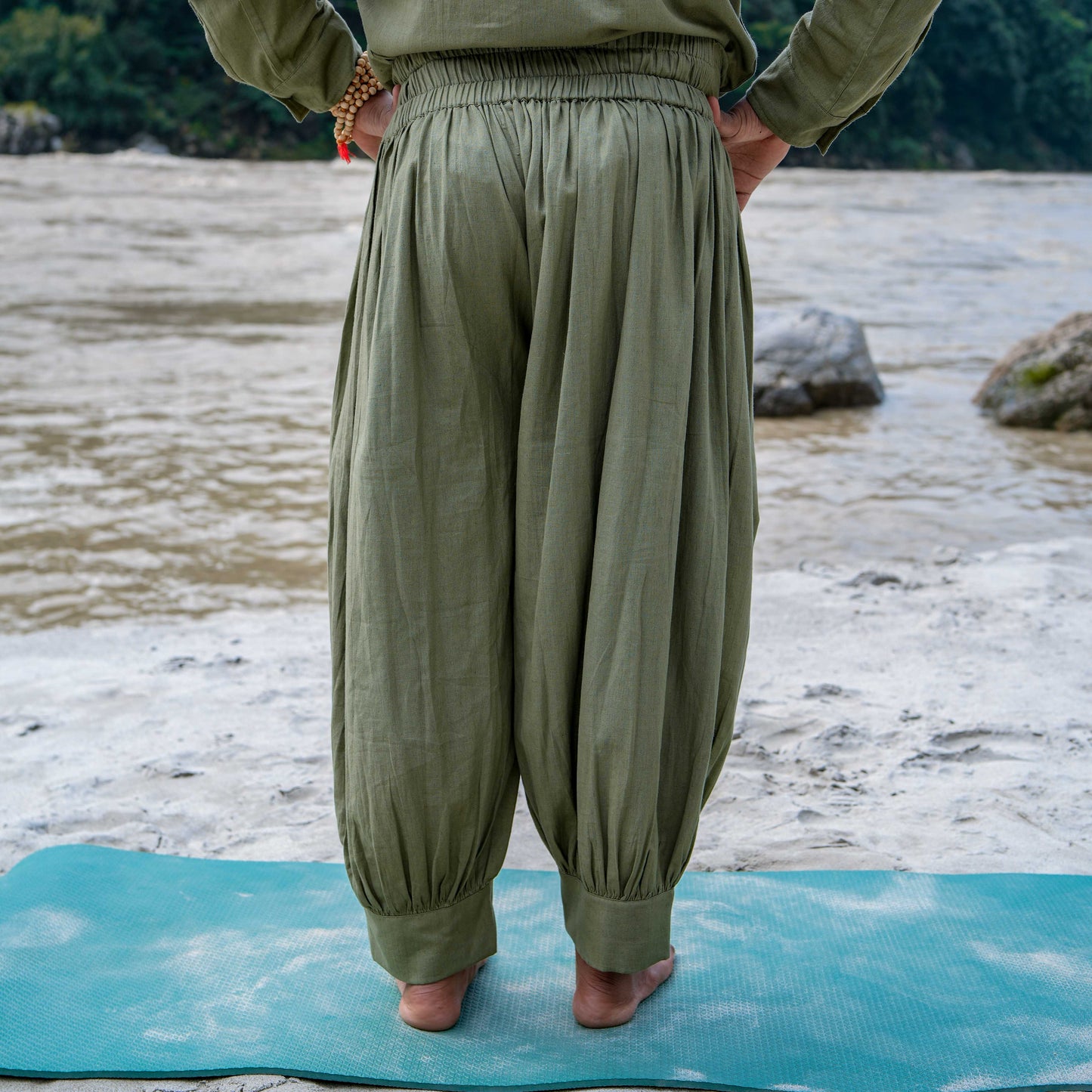 Men Cotton Yoga Pants Green -Prithvi