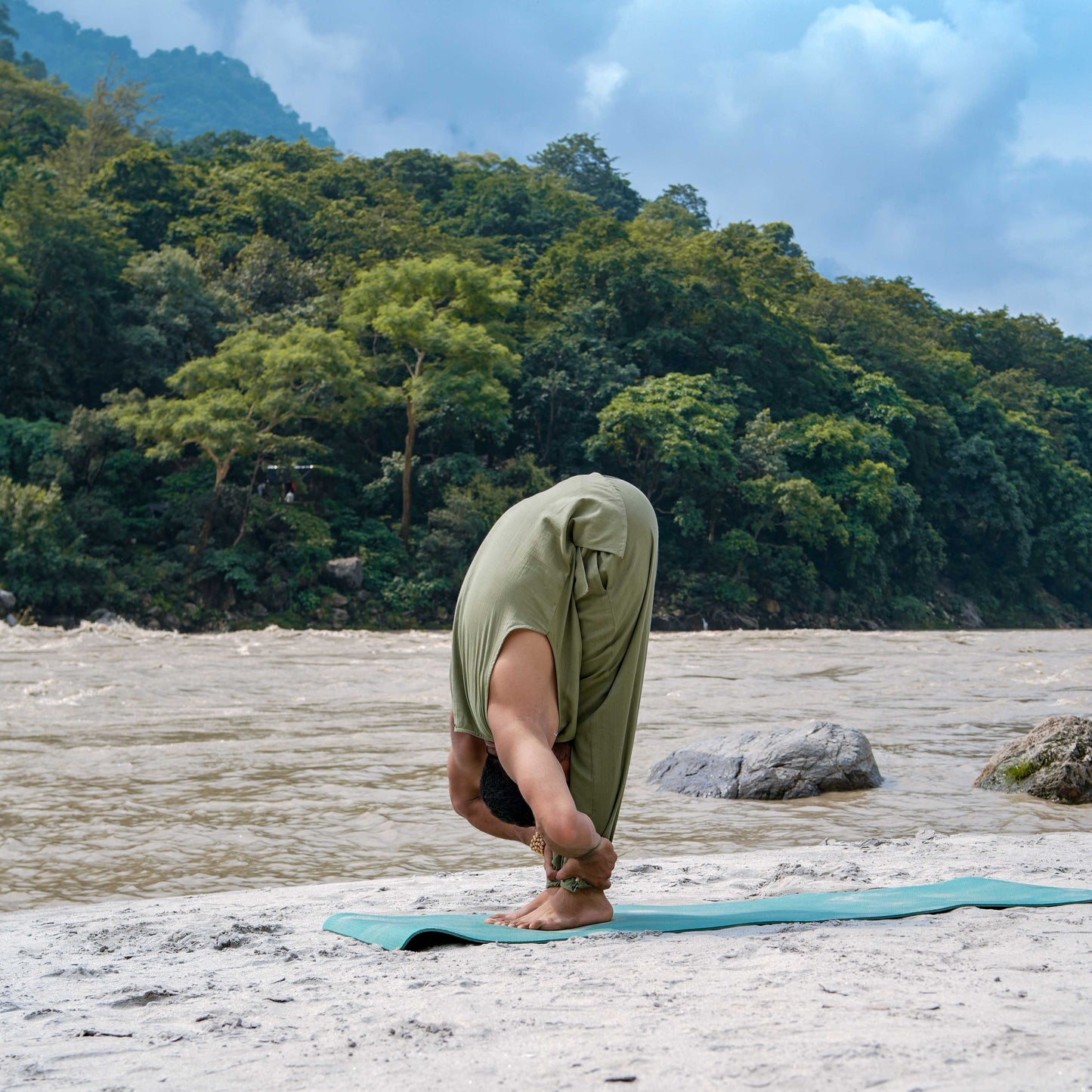 Men Cotton Yoga Pants Green -Tejas