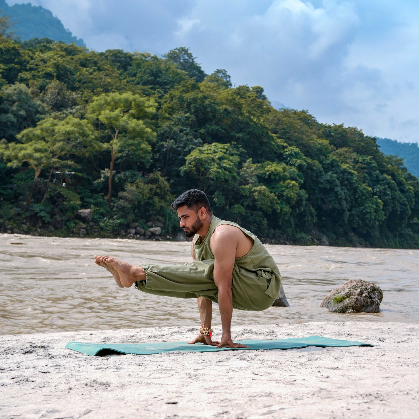 Men Cotton Yoga Pants Green -Tejas