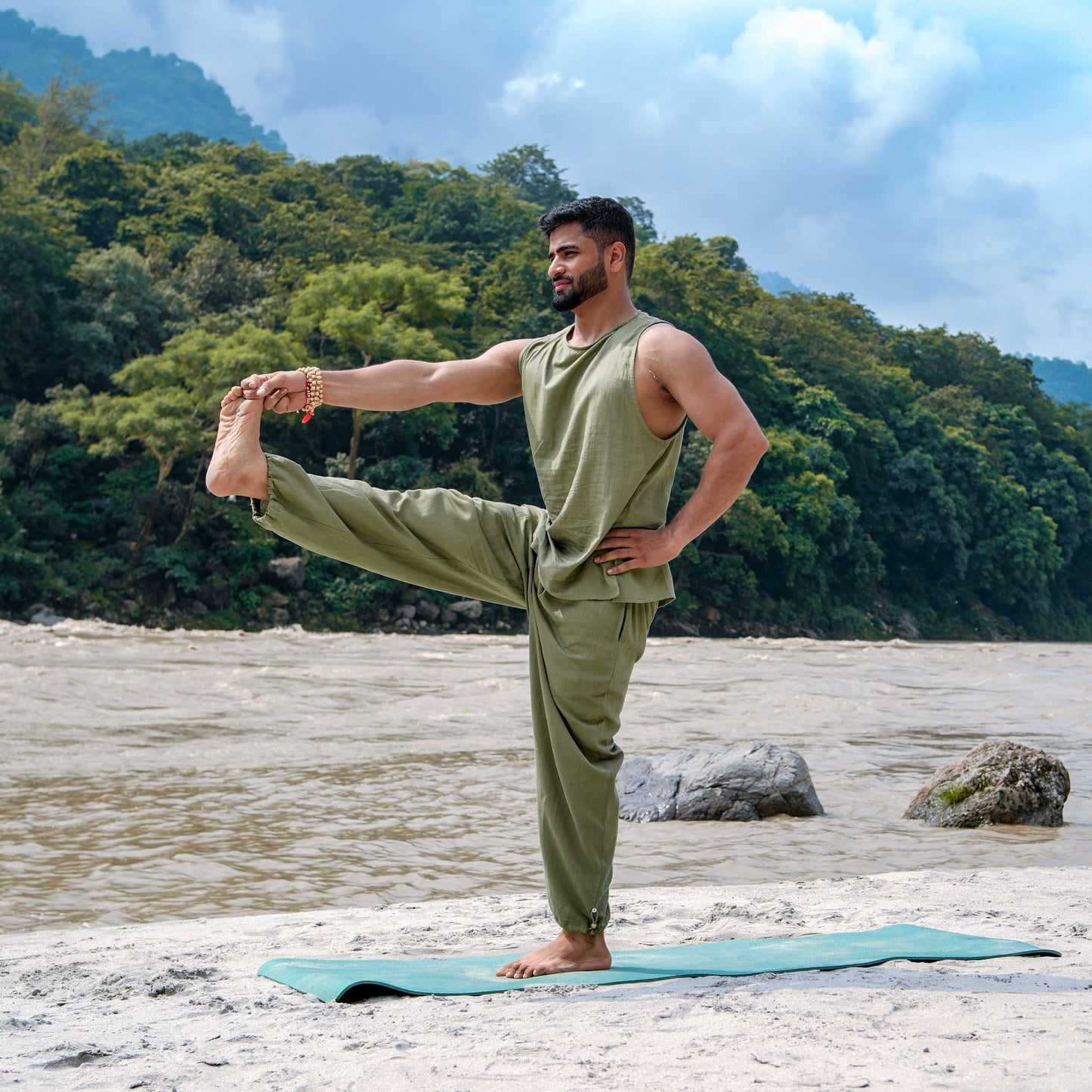 Men Cotton Yoga Pants Green -Tejas