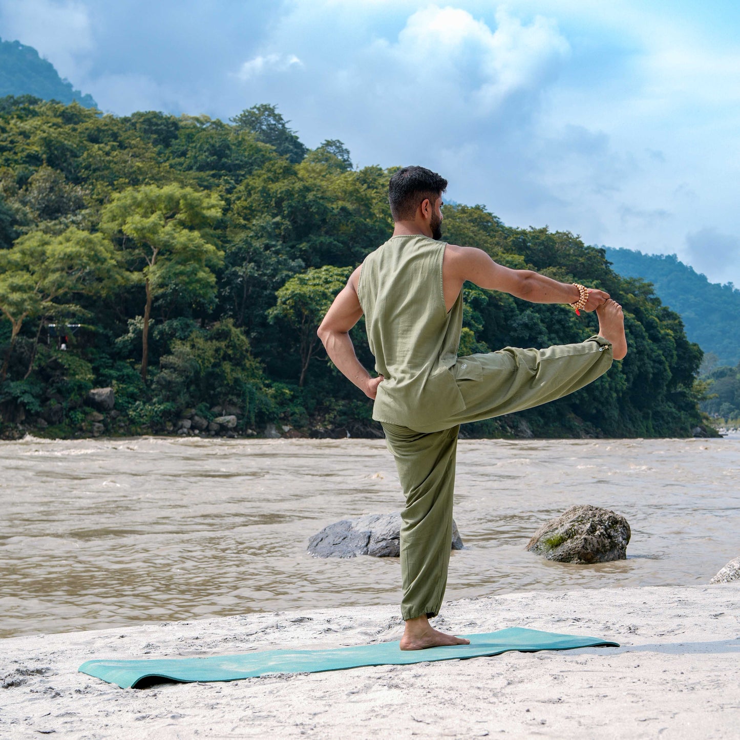 Men Cotton Yoga Pants Green -Tejas