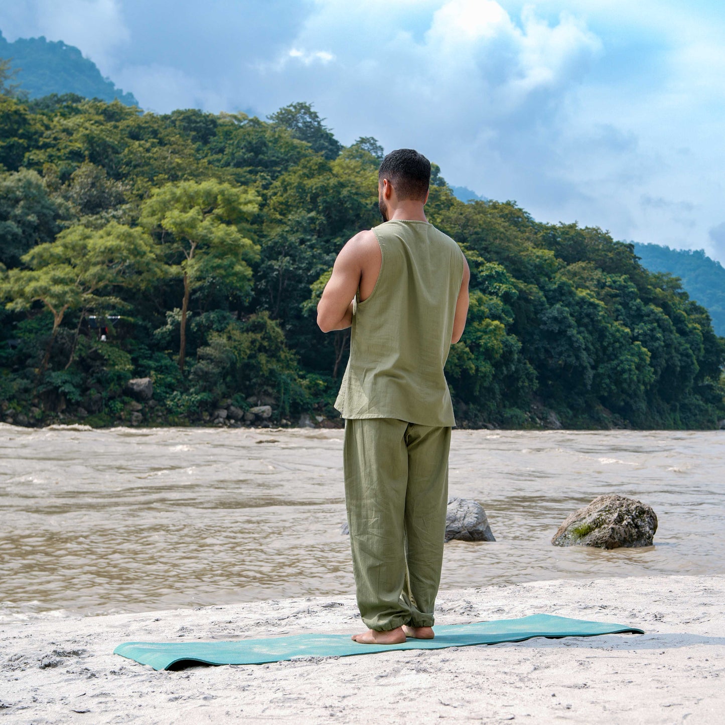 Men Yoga Pants and Yoga Top Set Green -Tejas