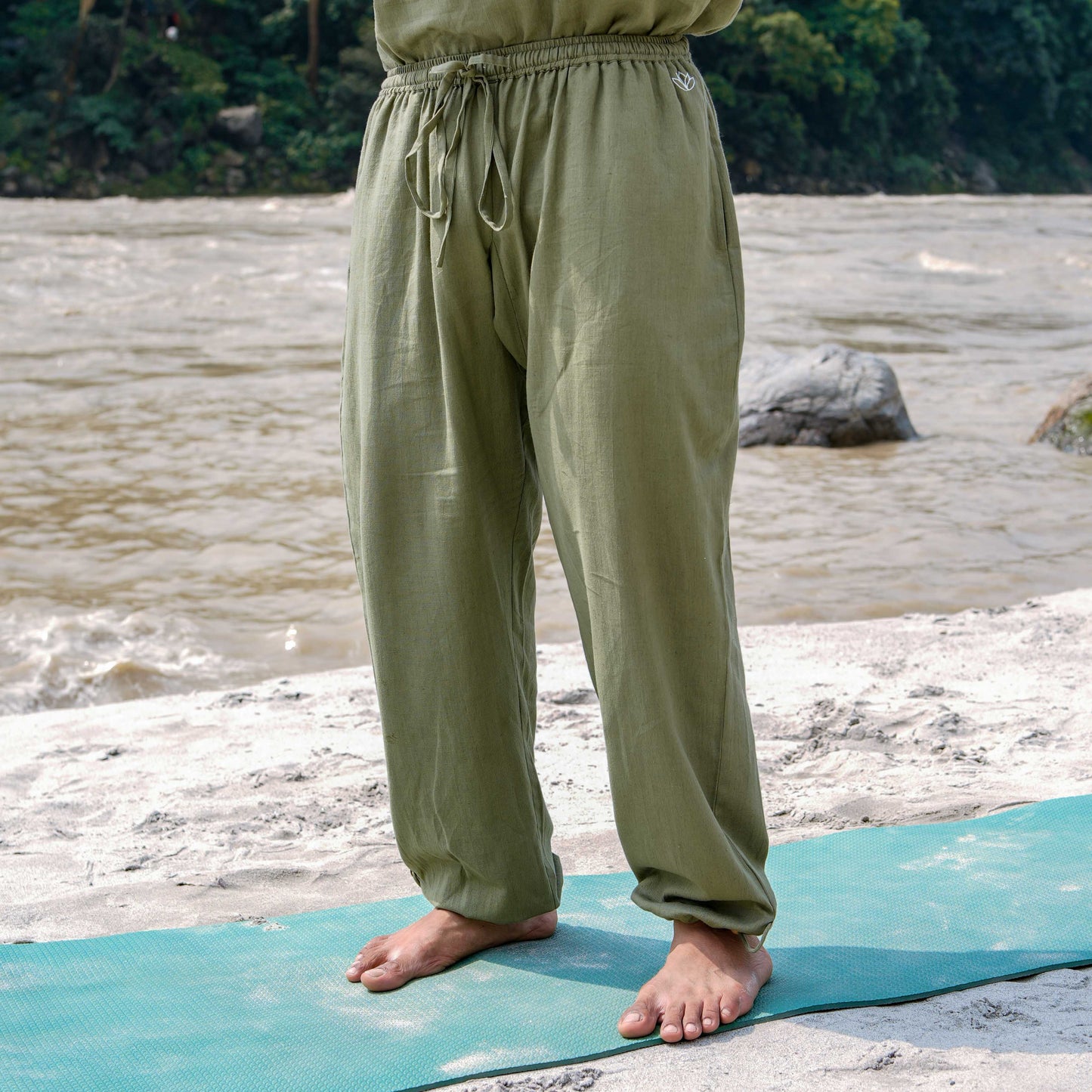 Men Cotton Yoga Pants Green -Tejas