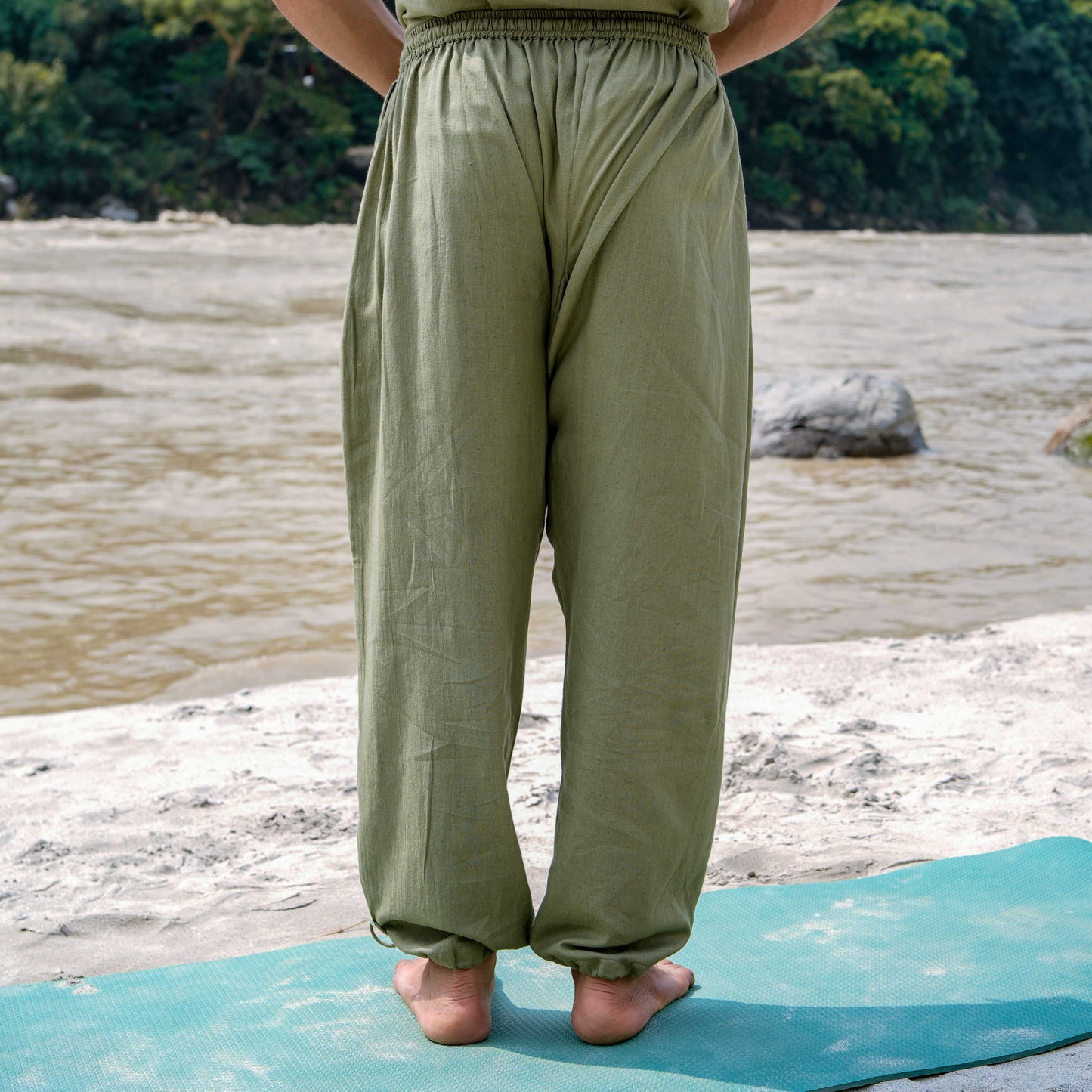 Men Cotton Yoga Pants Green -Tejas