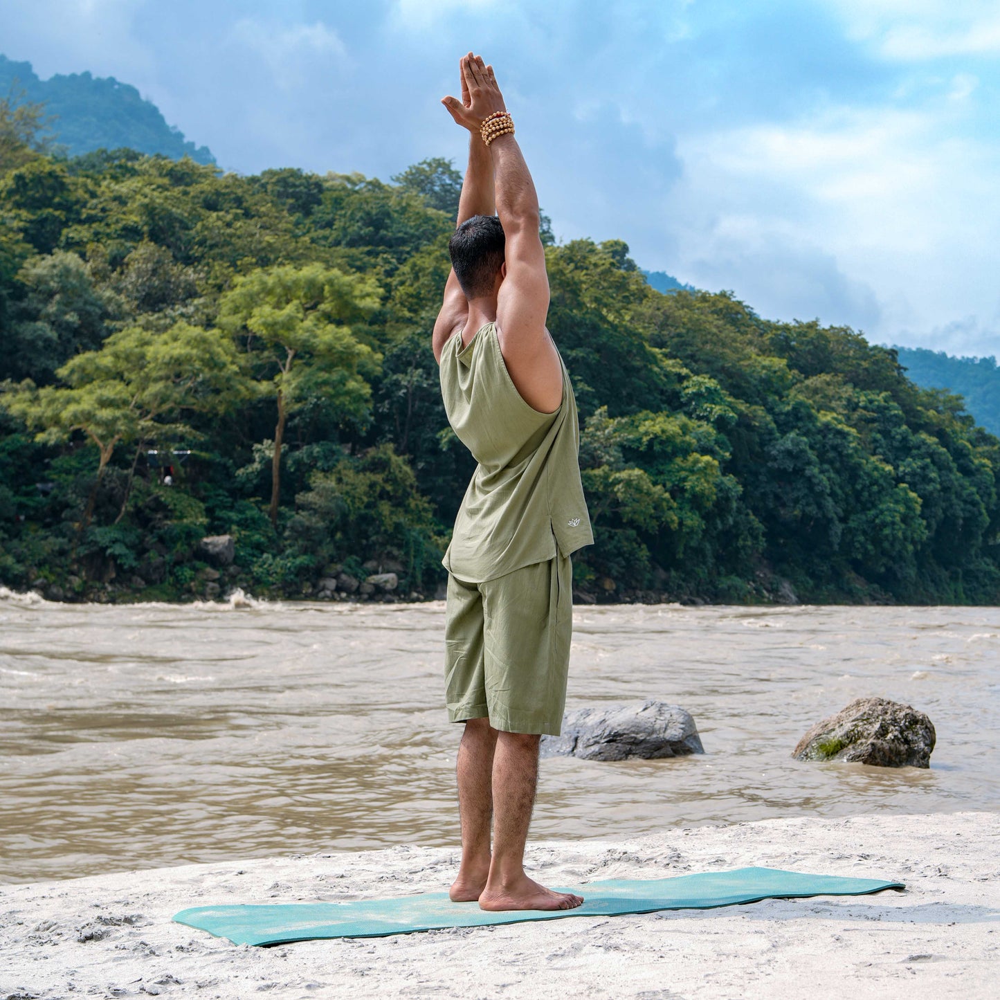 Men Cotton Yoga Shorts Green -Vayu