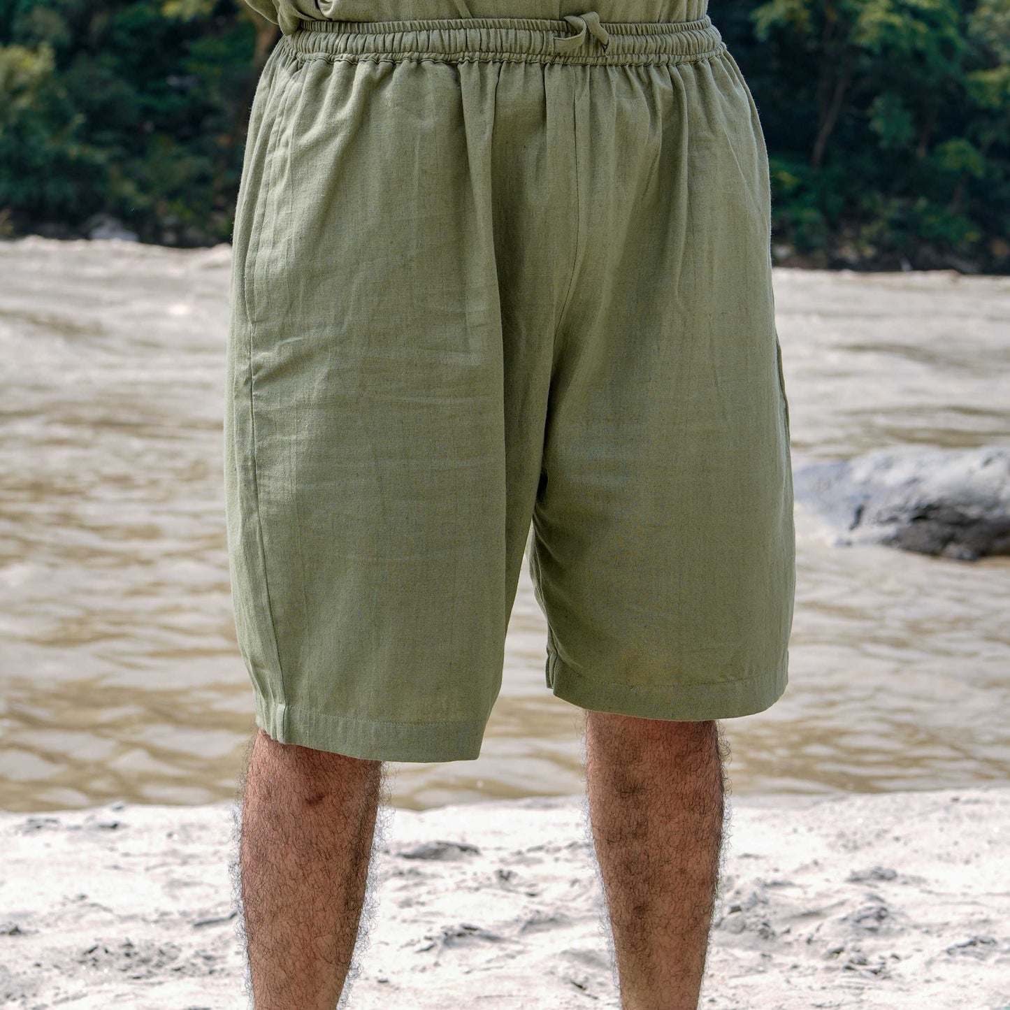 Men Cotton Yoga Shorts Green -Vayu