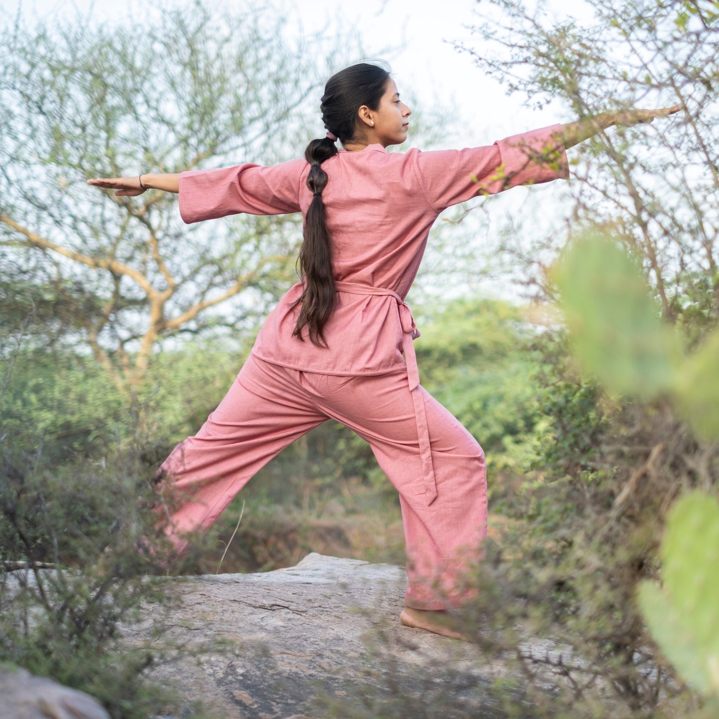Pastel pink yoga top for women in 100% cotton