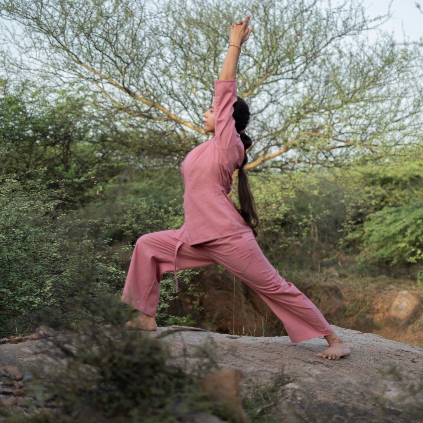 Women’s pink cotton yoga top – breathable and soft
