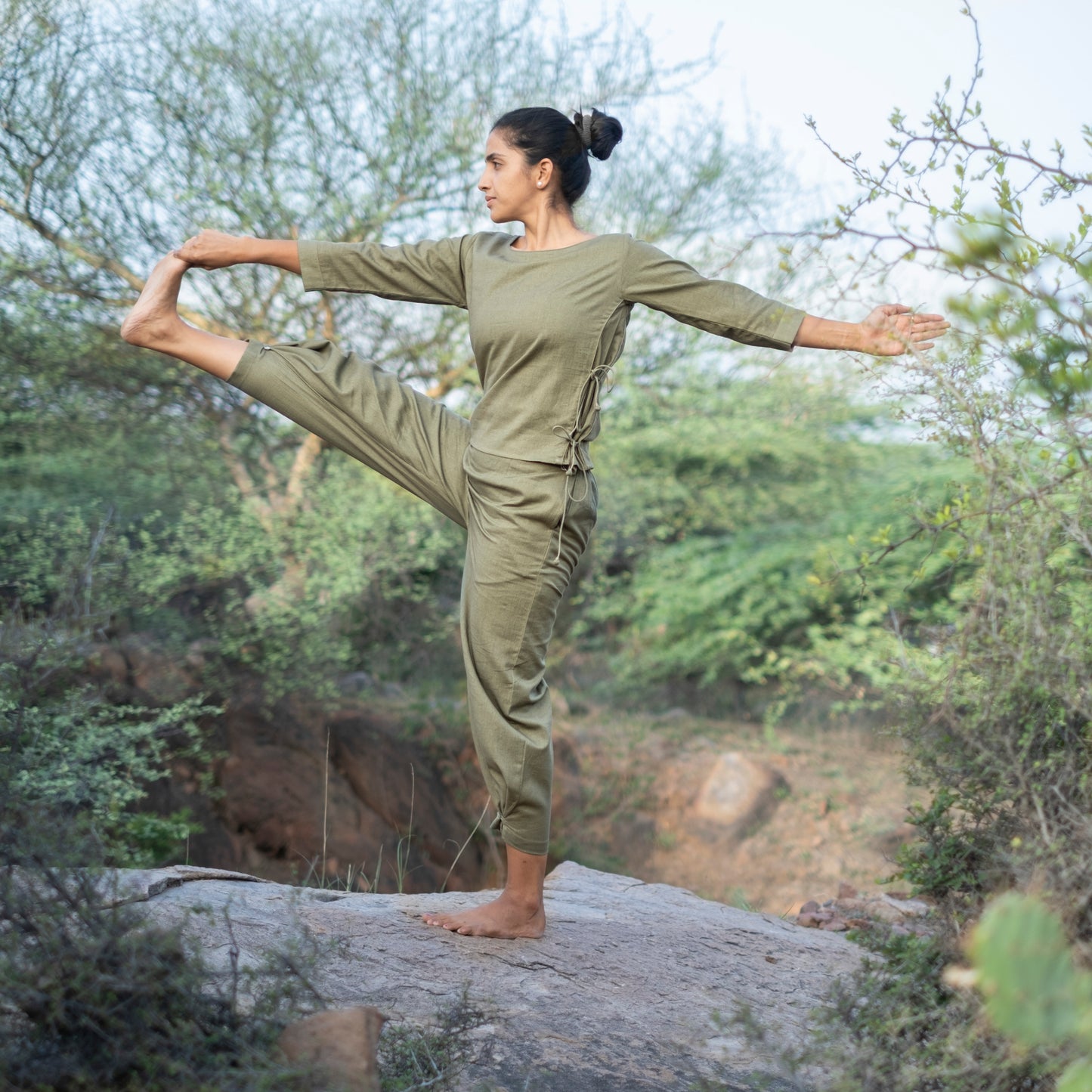 Women Cotton Yoga Pants and Yoga Top Set Green |AKISO