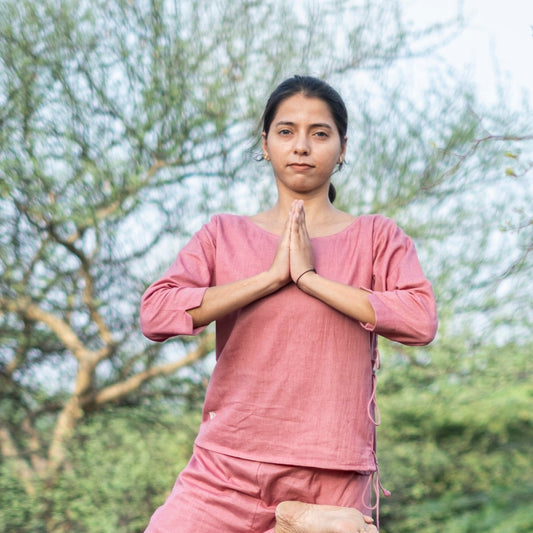 Women Cotton Yoga top Pink -Chandra |AKISO