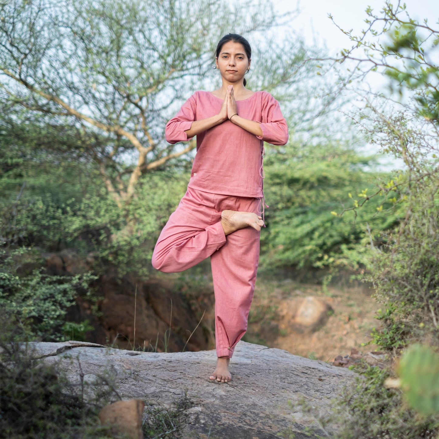 Women Cotton Yoga Pants and Yoga Top Set Pink |AKISO