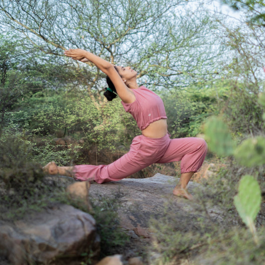Women Cotton Yoga Pants and Cotton Top Set Pink -Ananda |AKISO