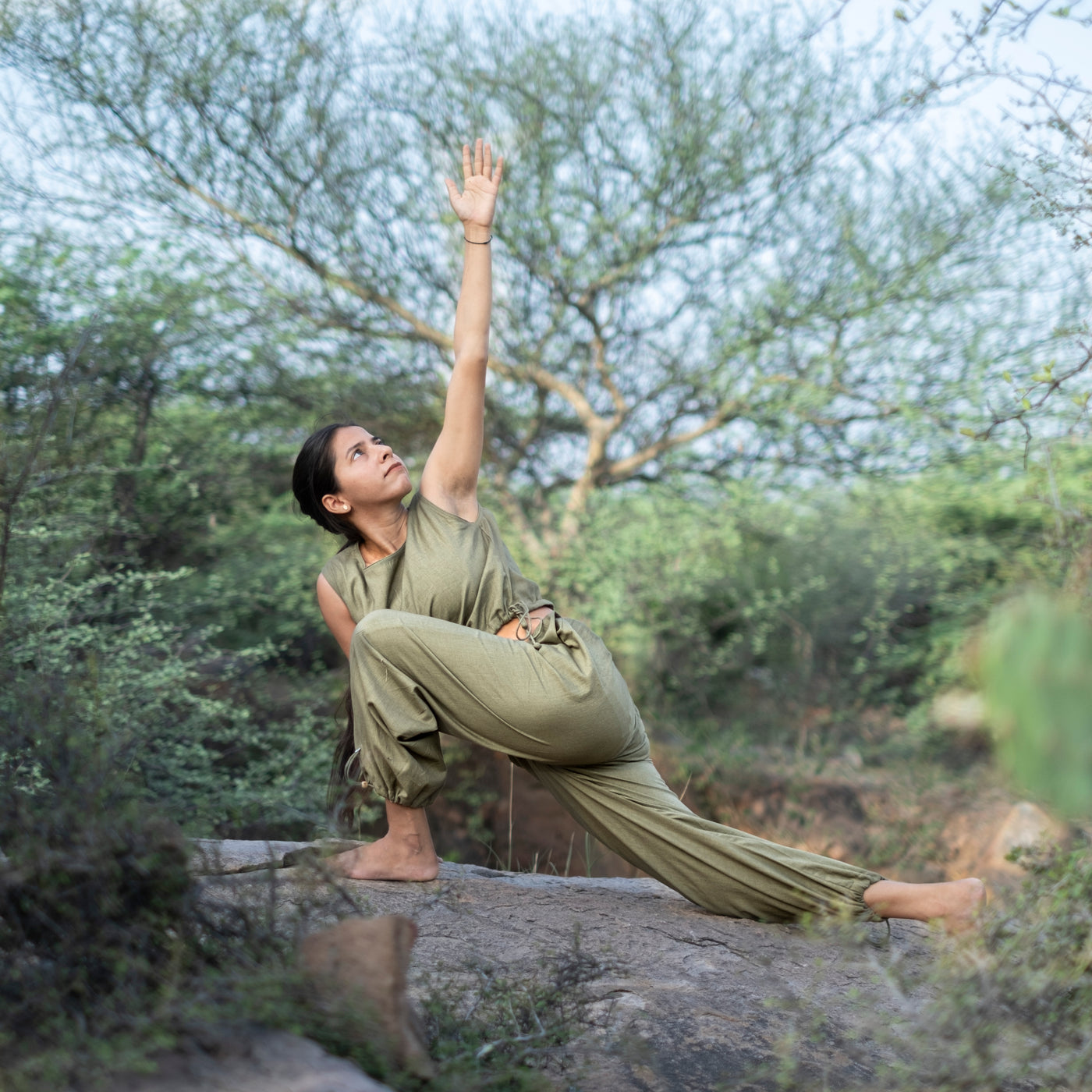 Women Cotton Yoga Pants and Yoga Top Set Green -Ananda — view 7