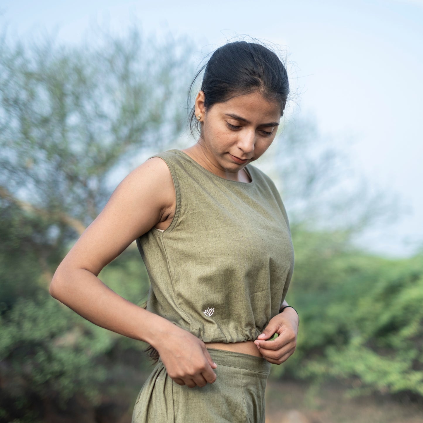 Women Cotton Yoga Crop Top Green -Ananda |AKISO