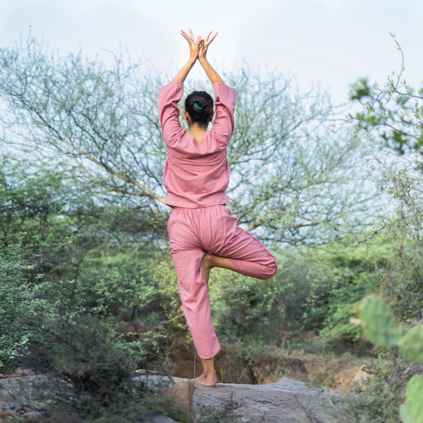 Minimal pink cotton yoga Dhoti Pants – flexible and sweat-absorbent by Akiso